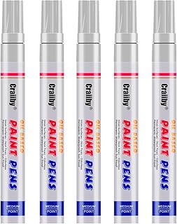 White Paint Markers, 5 Pack Oil-Based Waterproof Quick Dry and Permanent Paint Pen Set for Rocks Painting, Wood, Plastic, Canvas, Glass, Mugs, Metal, Tire, Stone, DIY Craft