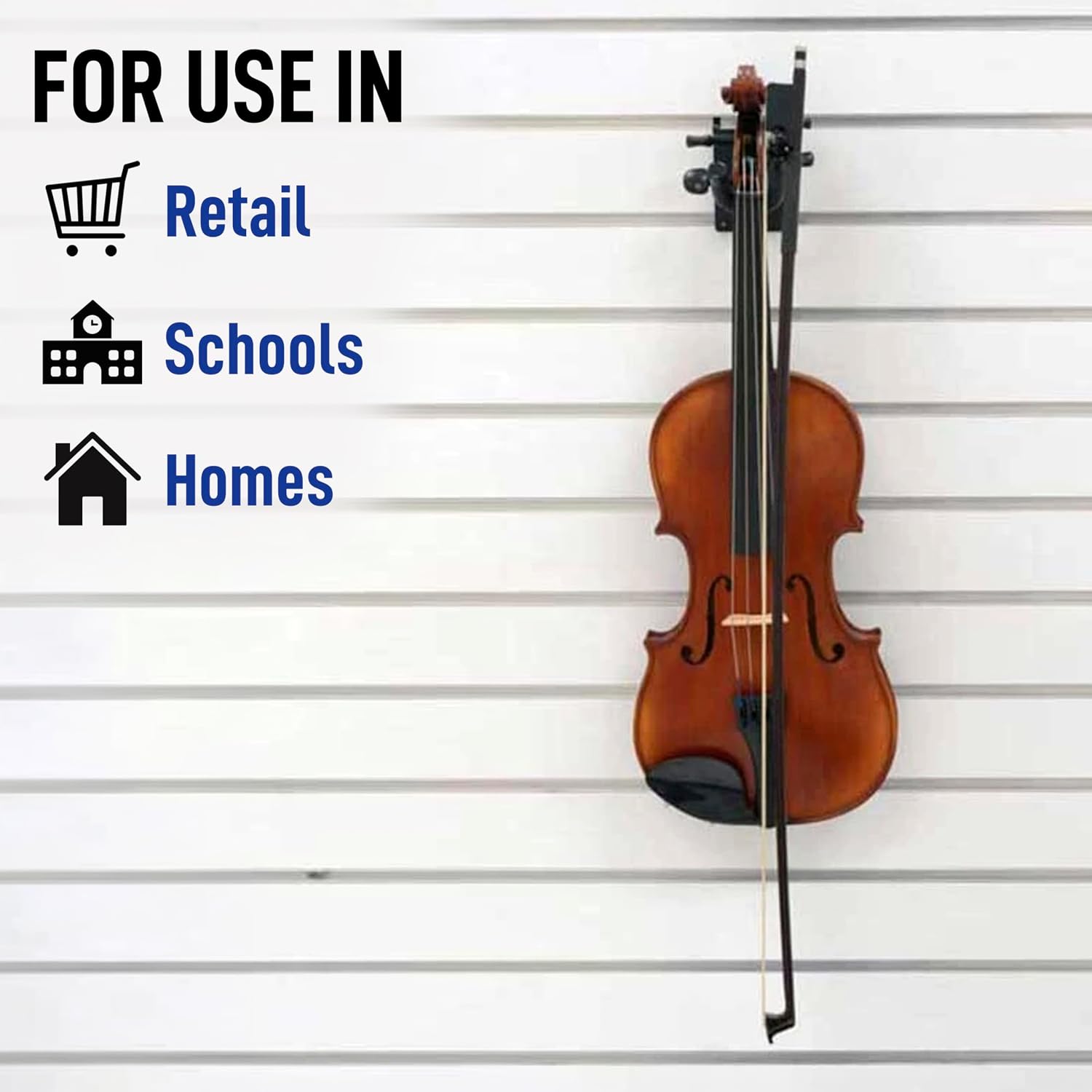 Padded Metal 2" Violin/Viola Hanger with Bow Hook, Can Be Used as a Slatwall or Pegboard Mounted Display (Quantity 5) (5, Black)