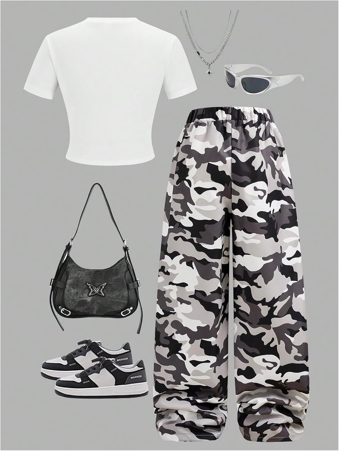 OYOANGLE Girl's 2 Piece Outfits Y2K Short Sleeve Ruched Graphic Tee and Camo Cargo Pants Clothing Set - Image 2