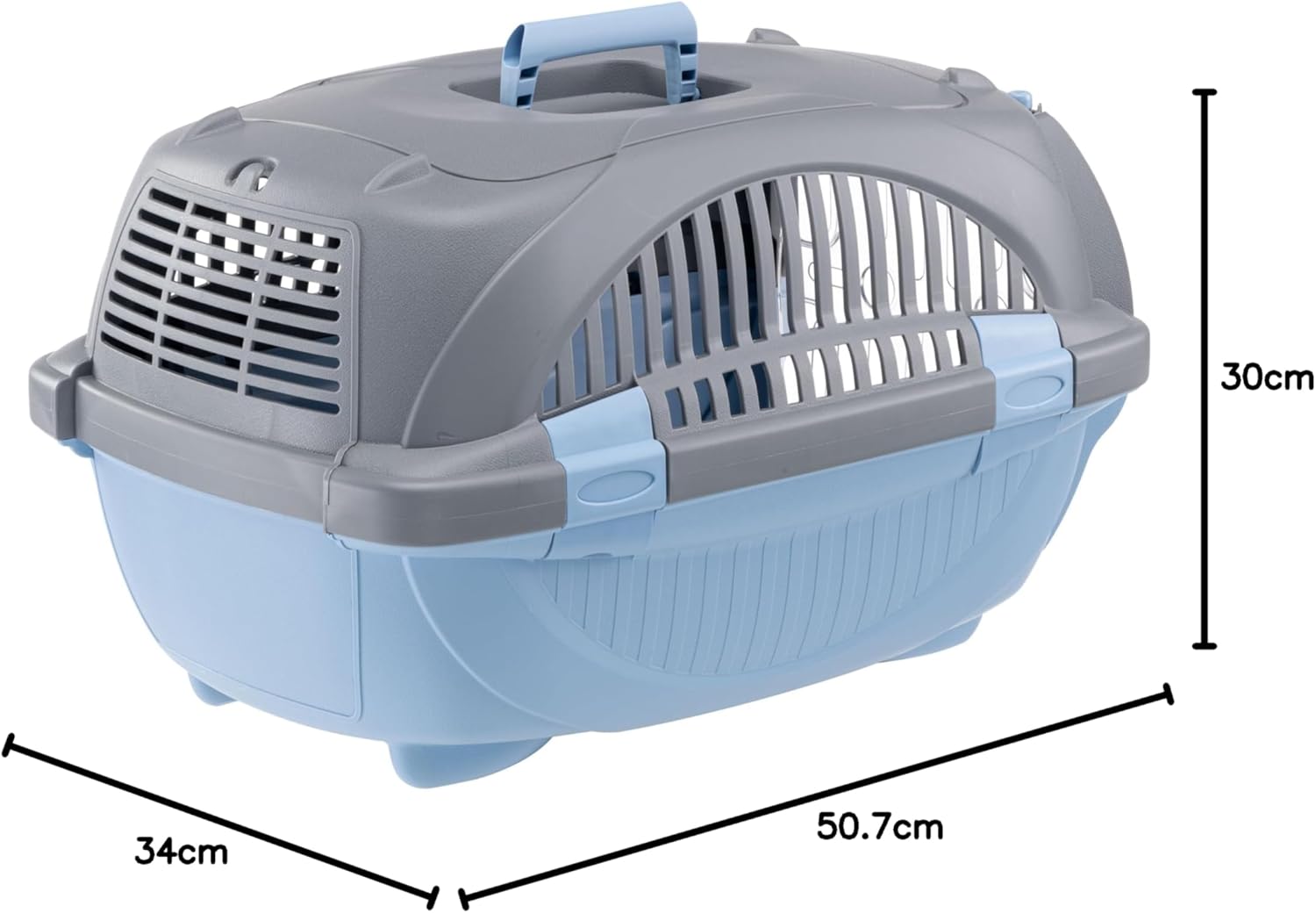 Diagram showing the dimensions of the Ferplast Rider Pet Carrier: 50.7cm length, 34cm width, 30cm height.