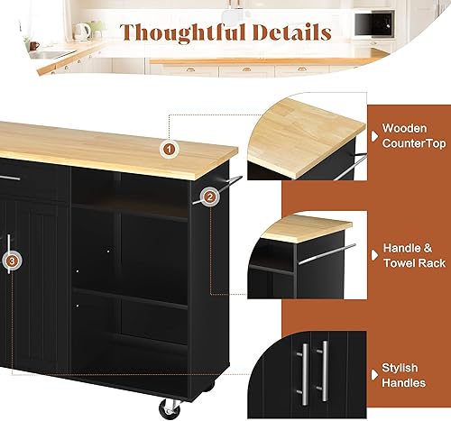 Miniatura 5 de JY QAQA Isla de cocina de 42 pulgadas con ruedas con armario de almacenamiento, armario de cocina con estantes, asa de carrito para toallero o