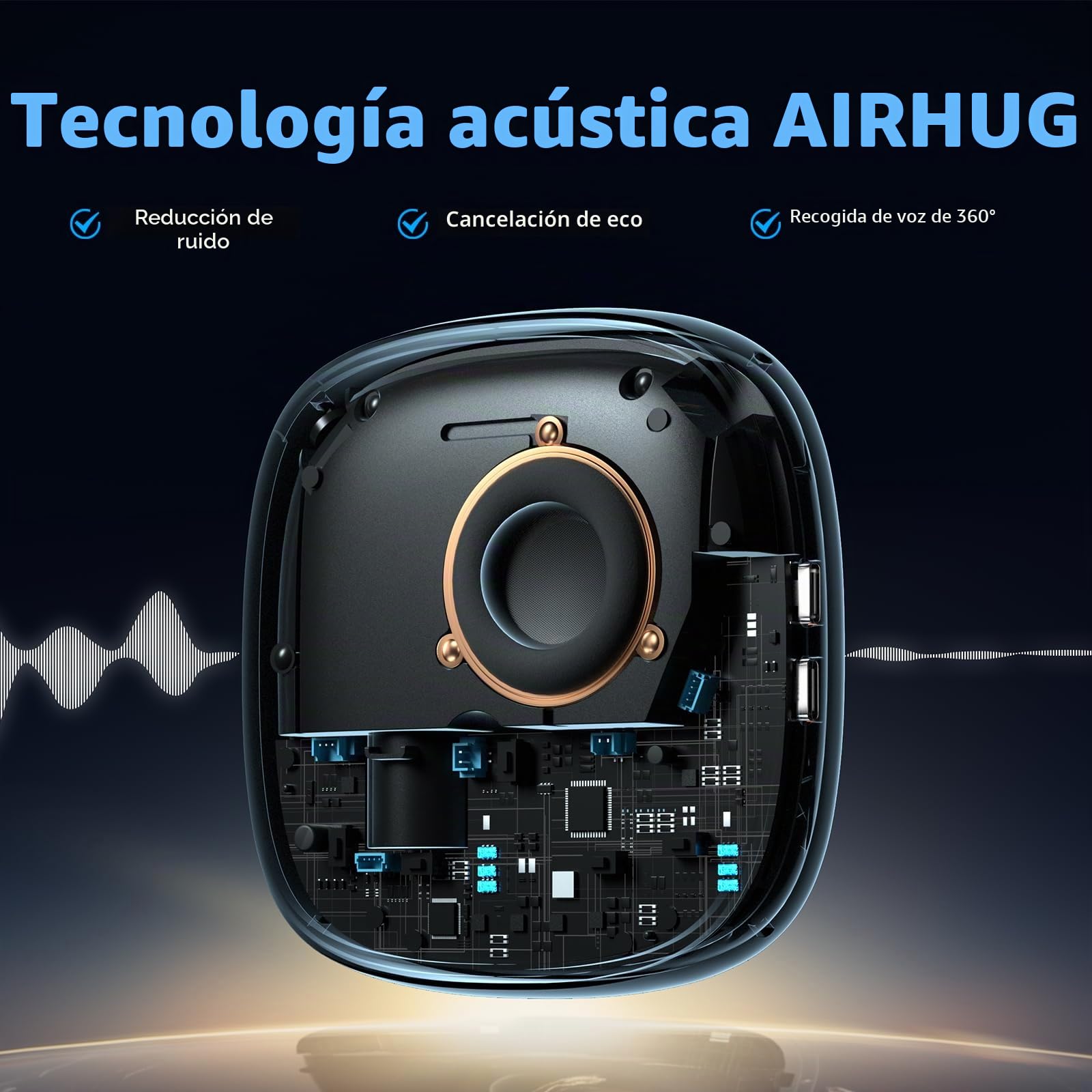 AIRHUG - Altavoz y micrófono de Conferencia, Altavoz Bluetooth con Recogida de Voz de 360°, reducción Avanzada de Ruido, USB-C Plug & Play, Compatible con Zoom y MS Team