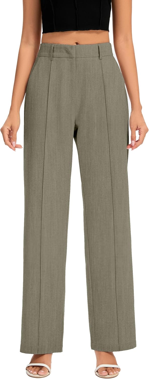 FUNYYZO Women Dress Pants High Waisted Work Slacks Pants Dressy Casual Straight Leg Elastic Waist 2026 Summer Trousers - Image 4
