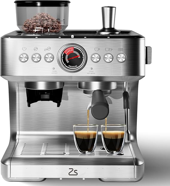 Espresso Machine with Grinder & Milk Frother, 20 Bar Professional Pressure & 95Oz Large Water Tank, Semi-Automatic Coffee Maker for Cappuccino/Latte/Macchiato, Design for Home Barista