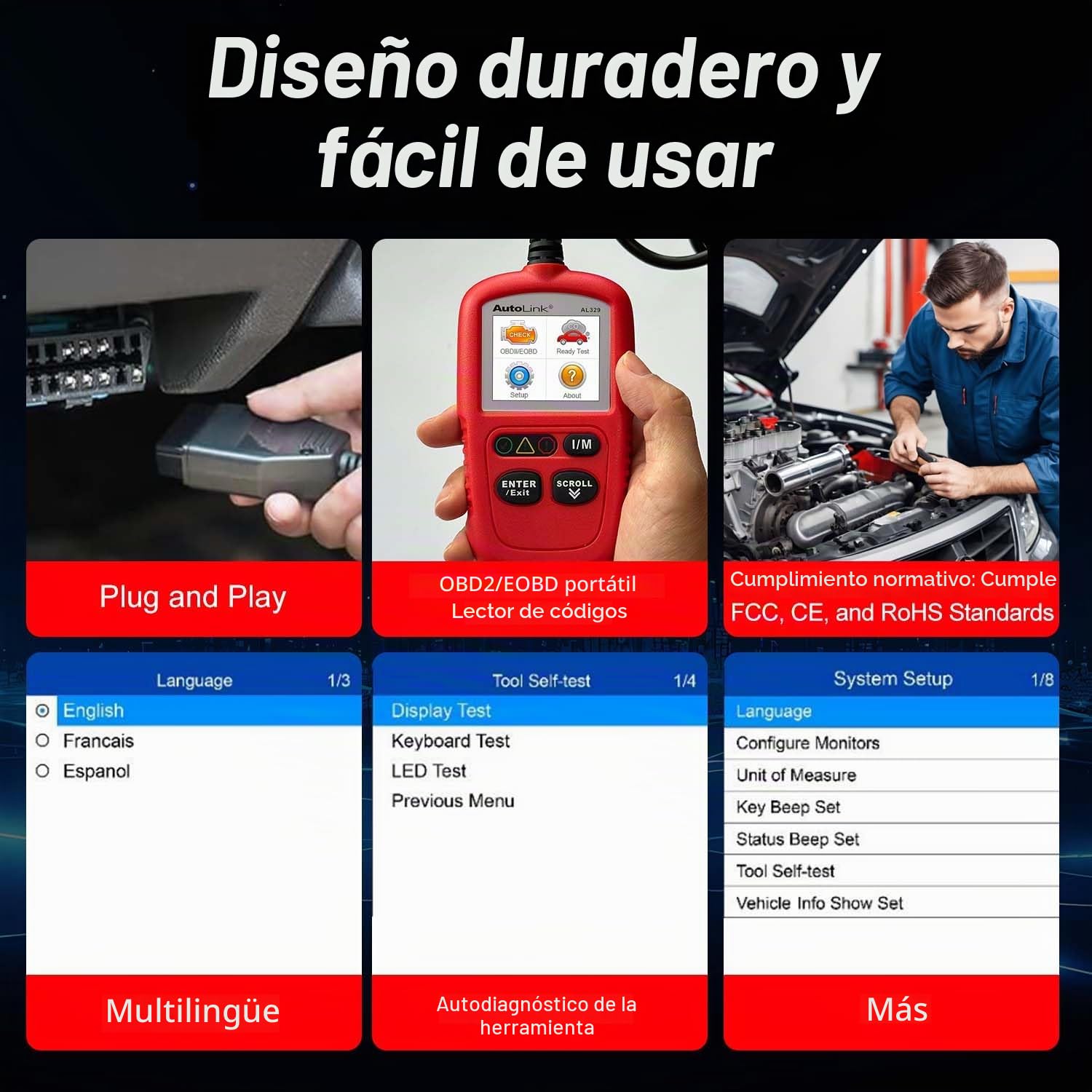 Autel AutoLink AL329 (actualización gratuita de por vida) OBD2/EOBD Lector de códigos de mano, llave de preparación I/M con un solo clic, herramienta de escaneo de diagnóstico OBDII/CAN, datos en vivo