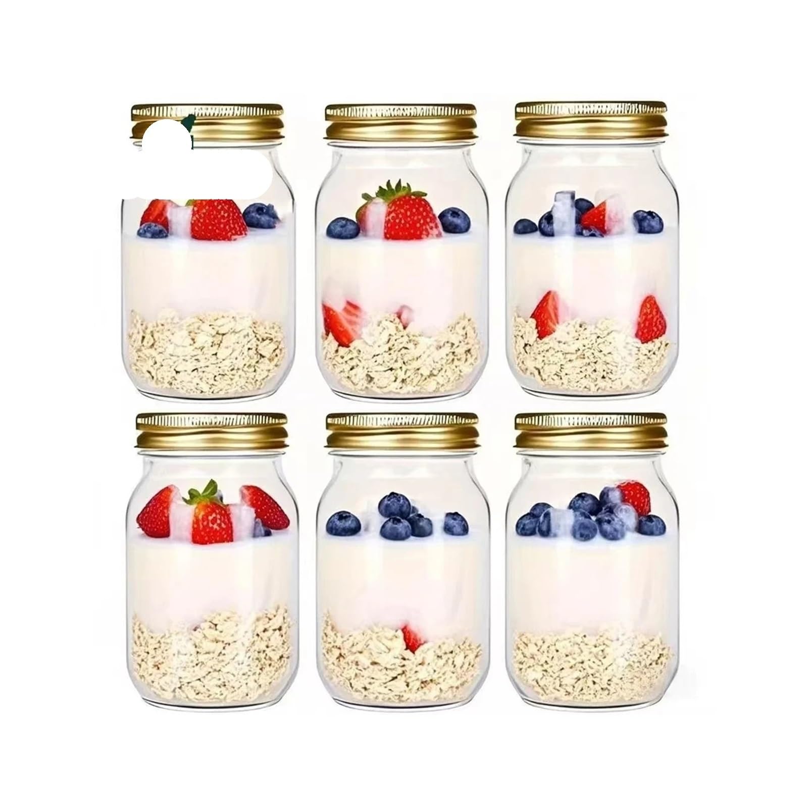 ZNJAMN 6Pcs, Glass Mason Jars, Storage, Kitchen Containers, Sealed, Pickle, Regular Sealing Lids, Suitable For Jam, Salad Dressing for Pickling(Gold)