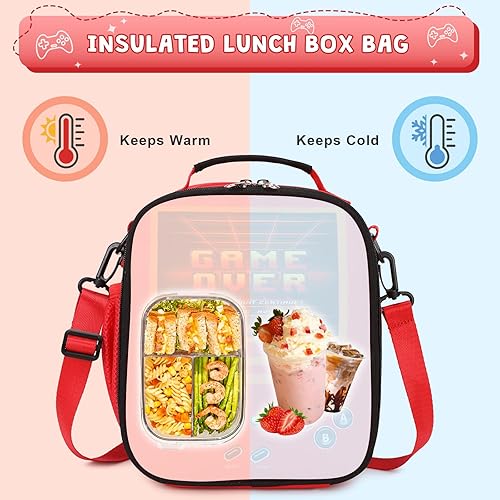 Miniatura 4 de Lonchera con diseño de videojuegos para niños, con aislamiento térmico y luminoso, reutilizable, portátil, para niños y niñas, hielera para niños,