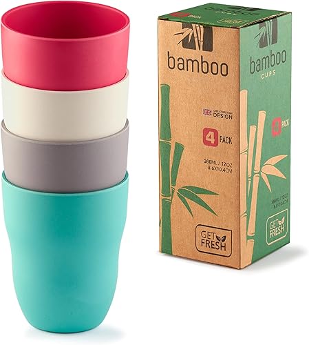 GET FRESH Bamboo Cups 4 Pack, Bamboo Drinkware, Bamboo Fiber Tumblers, Bamboo Dinnerware, Bamboo Fiber Dinnerware Set Multiple Colors, Bamboo Mugs