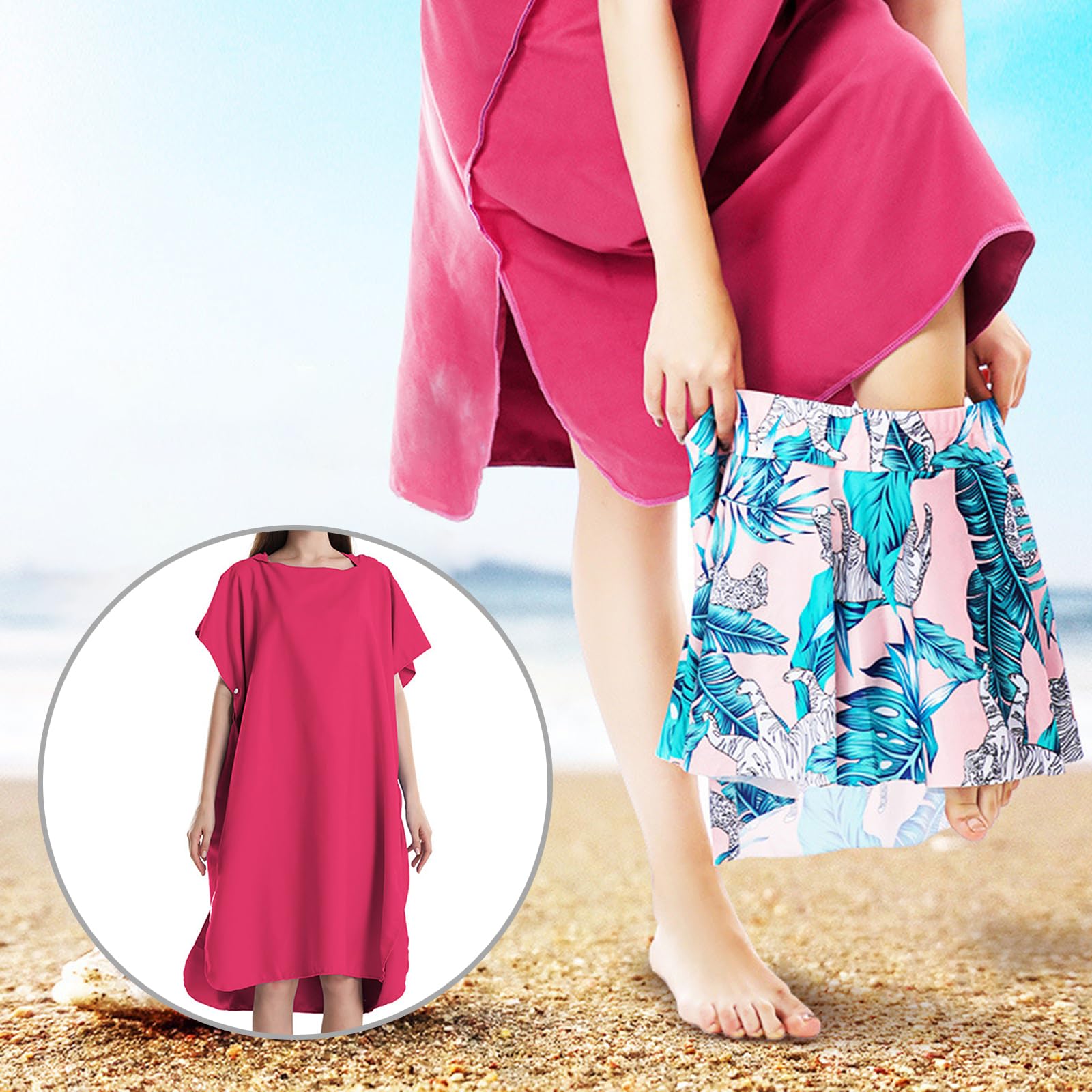 Schnell trocknender Kapuzen Handtuch Wickelmantel, Kapuzen Wickelhandtuch Poncho für Schwimmen, Neoprenanzug, Strand, Badeanzug, Komfort