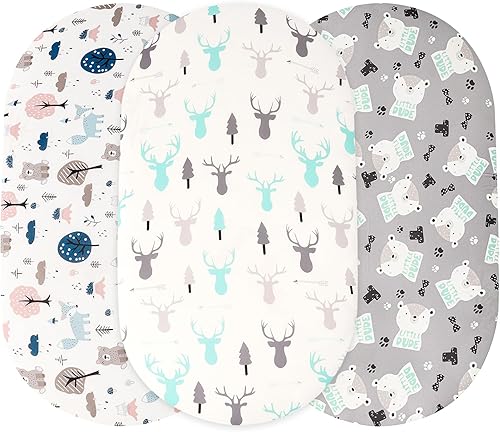 Juego de 3 sábanas elásticas para moisés para bebé, juego de sábanas para cuna de hojas de bebé niño y niña, cómodas sábanas ajustadas para moisés