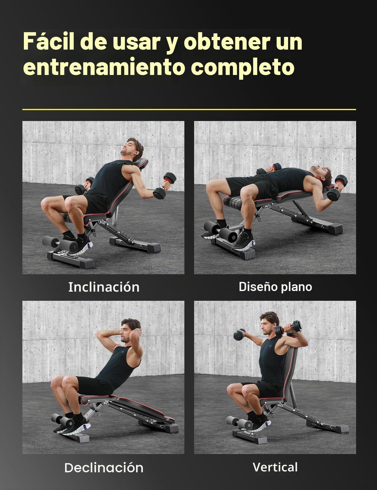 YOLEO Banco de pesas plegable de 300 kg multifunción con respaldo extendido y soporte para la cabeza y la columna vertebral, banco de entrenamiento de fitness y abdominales, banco inclinado con