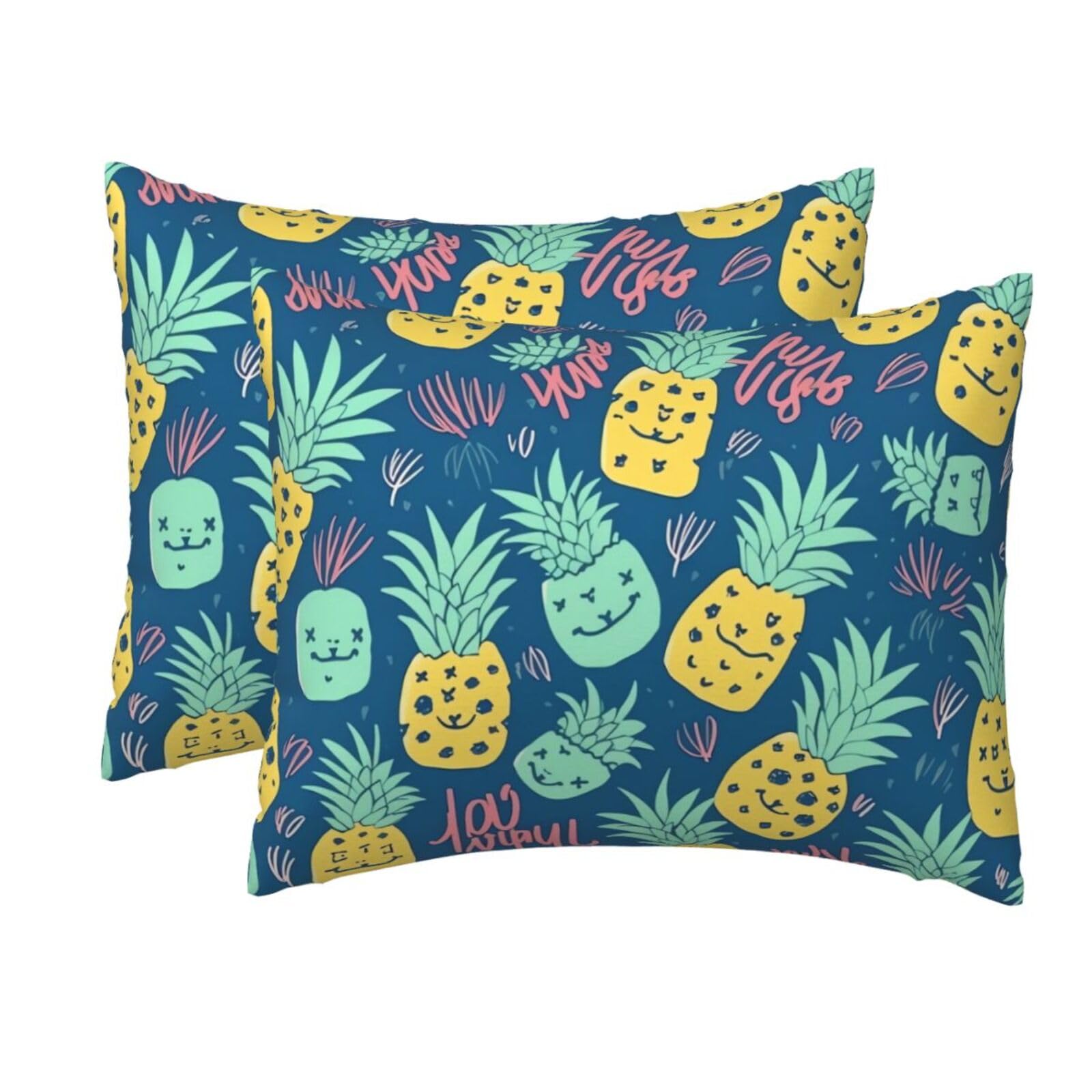 2 Pack Standard Size Pillow Cases for Hair and Skin Soft Breathable Pillow Case Covers with Hidden Zipper Cute Pineapple Pattern Pillowcase 20x26 Inches Pillow Cover for Sleeping Gift