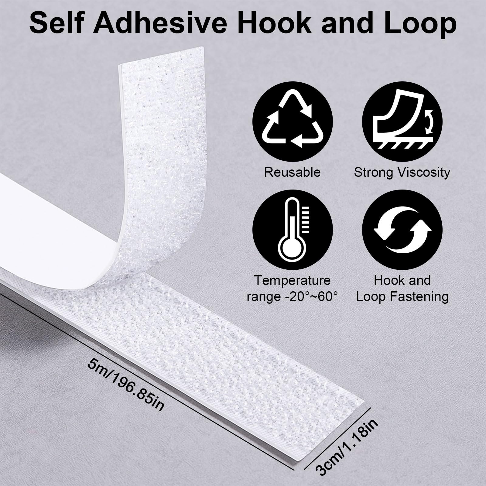 Rubans Adhésifs Extra Fort Bande Autocollant Hook Loop 30mm x 5m Blanc