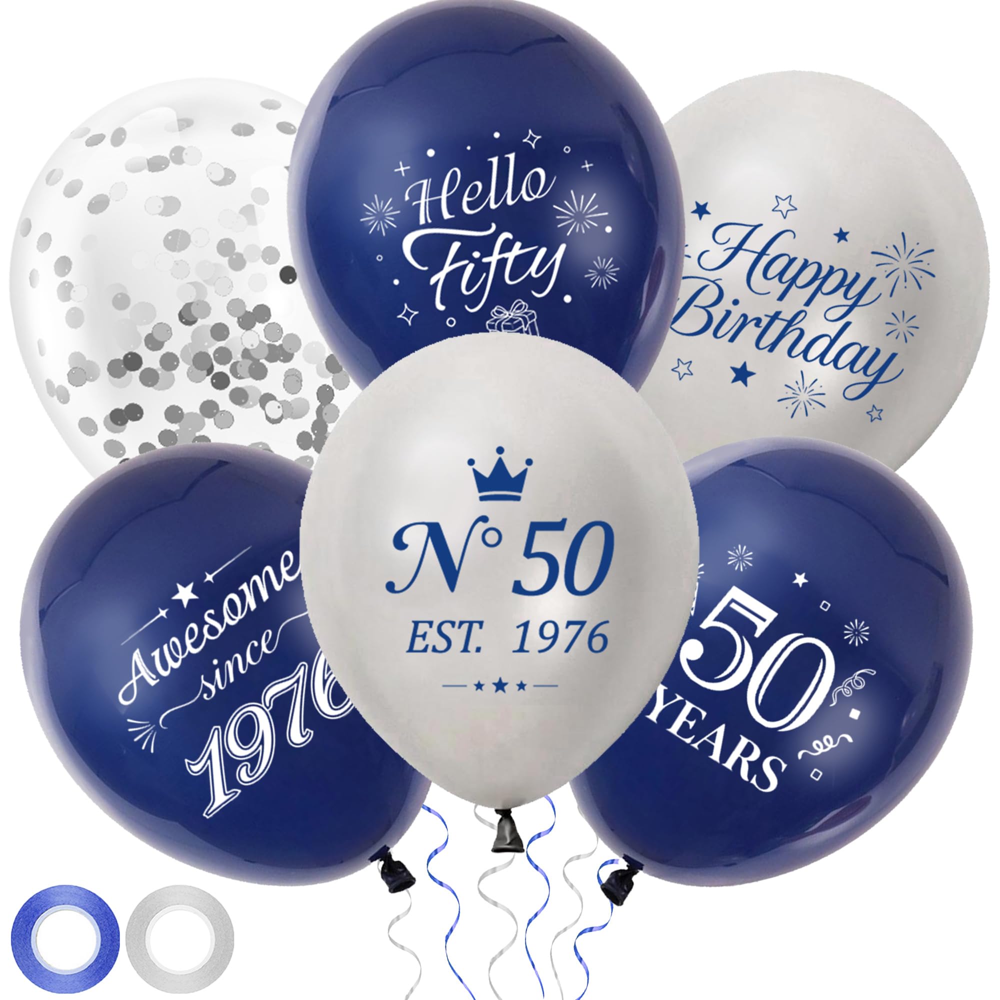 Happy 50th Birthday Balloons Decorations, 44Pcs Blue Silver Balloon Set