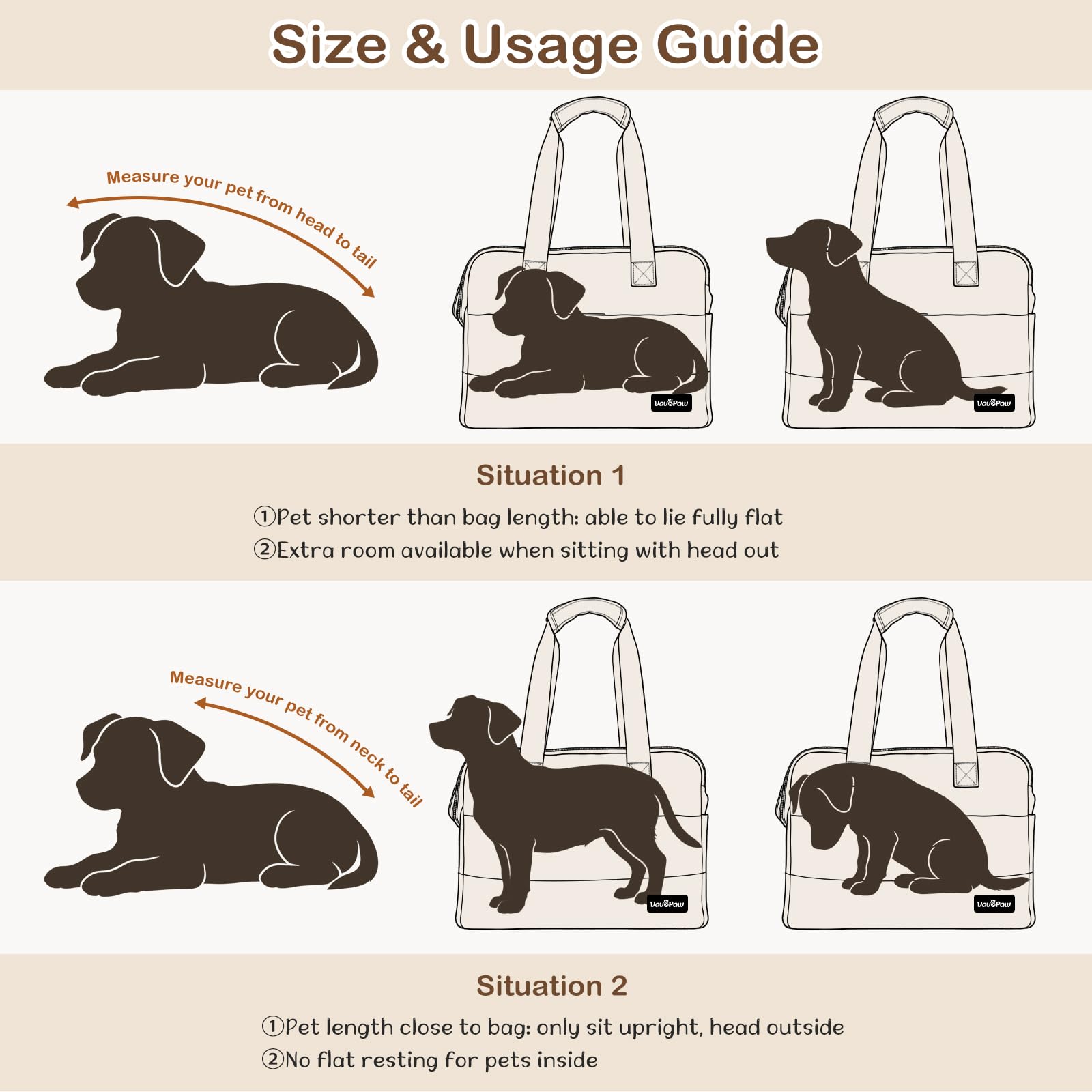 Bolso Transportín para Perros Pequeños, 15" X 11" X 7,9" Transportín De Viaje para Mascotas con Ganchos De Seguridad, Almohadilla De Apoyo Y Múltiples Bolsillos, Transportín Blando para Gatos, Khaki