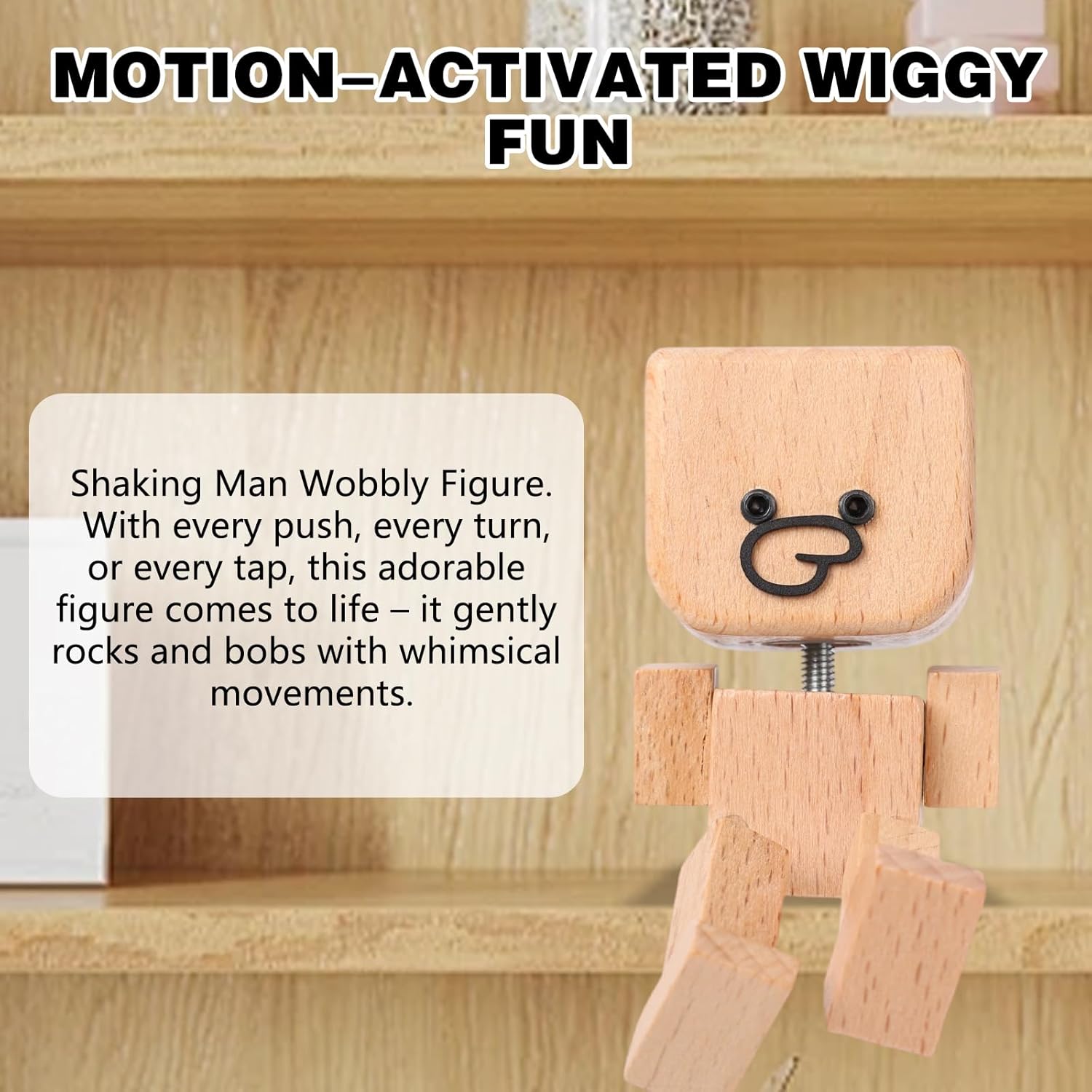 Shaking Wooden Man Figurine, Shaking Feet Woodens Doll with 12Pcs Magnetic Expressions, Handmade Shaking Wooden Man Car Dashboard Decorations - Image 6