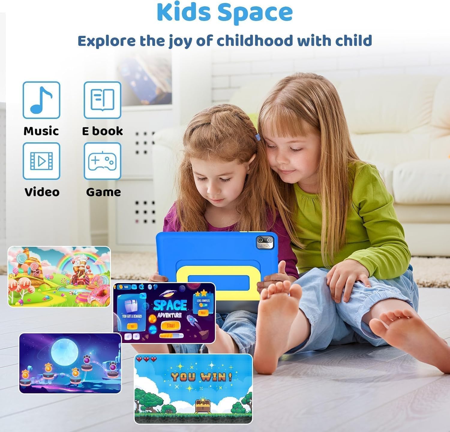 7 Zoll Kinder Tablet mit Hülle, Android Tablet für Kinder, 8GB+64GB(128GB TF Expand), 1024x600 HD Display, WiFi 6, BT5.2, Dual Kamera Android Tablets (Blau)