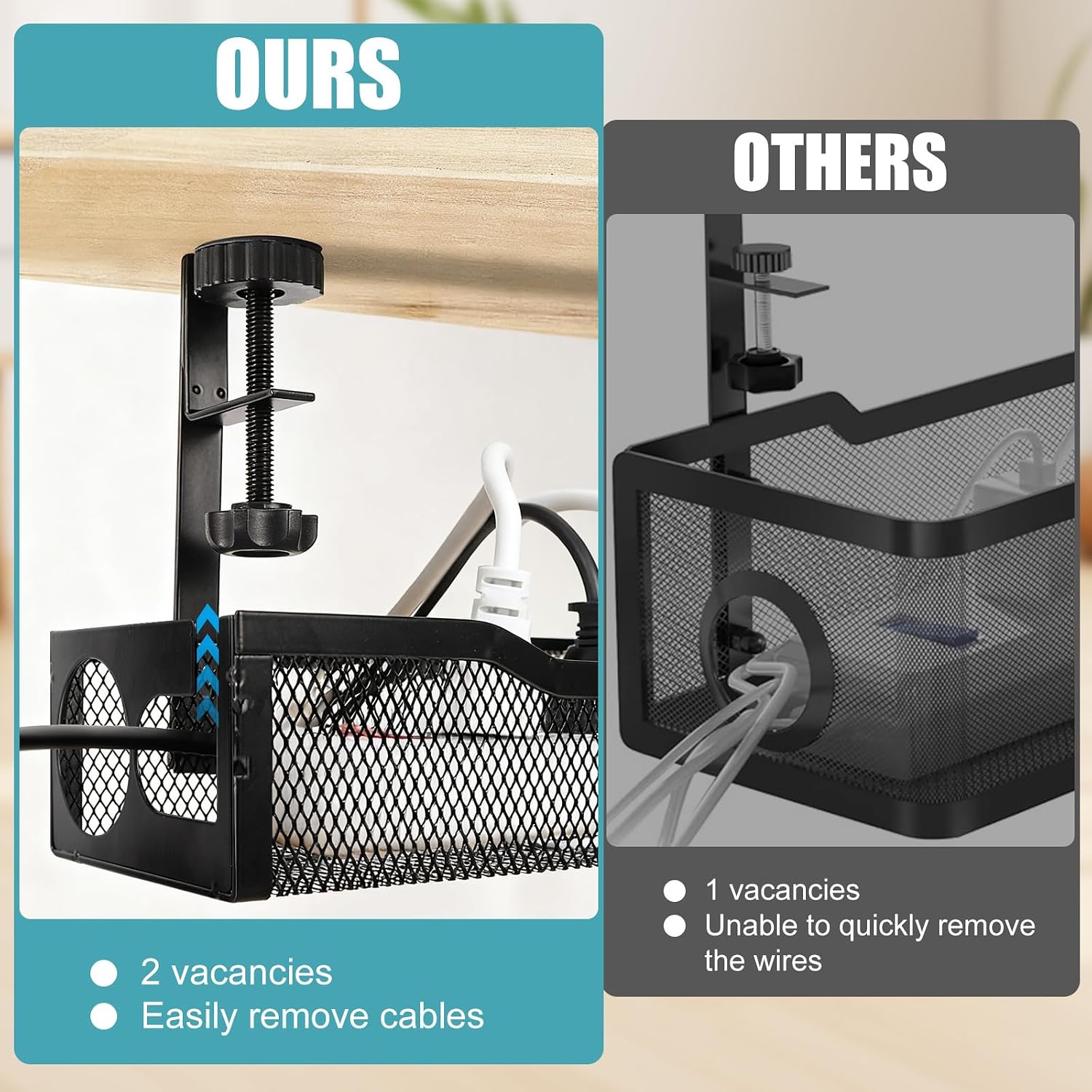 Under Desk Cable Management 26 inches Metal Cord Organizer No Drill Wire Management and Cord Organizer for Home Office Standing Desk