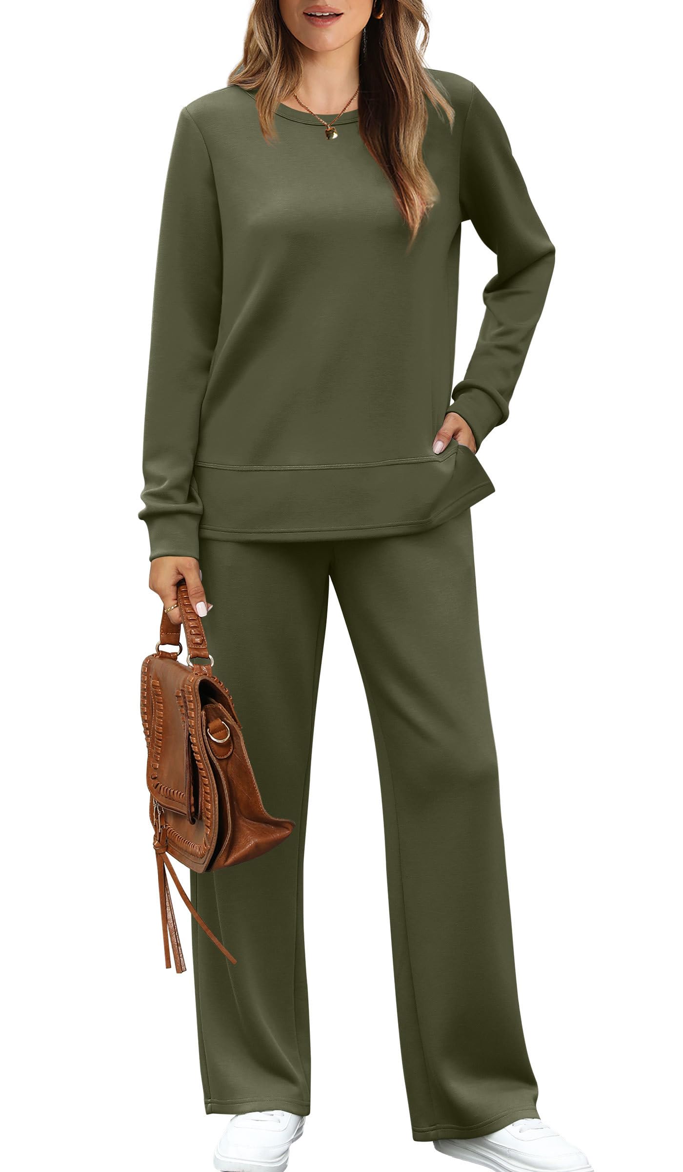 WIHOLL Women's 2 Piece Lounge Sets Sweatshirt Casual Travel Outfits Fashion Wide Leg Tracksuit Cozy Sweatsuits