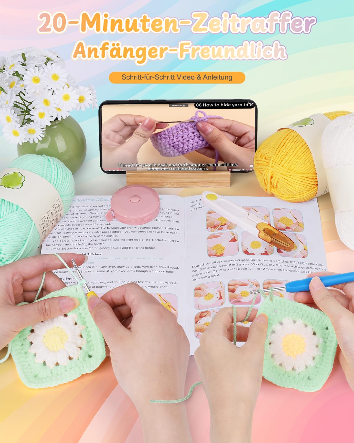 Coopay Granny Square - Set di uncinetti per principianti, con lana
