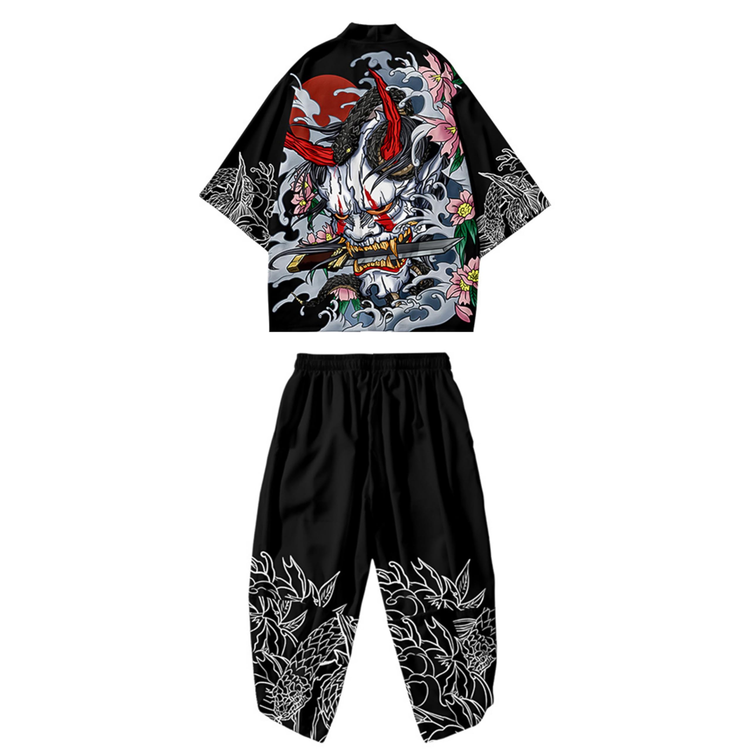 Mens Kimono Set 3/4 Sleeve Haori And Shorts Casual 2 Piece Japanese Outfits