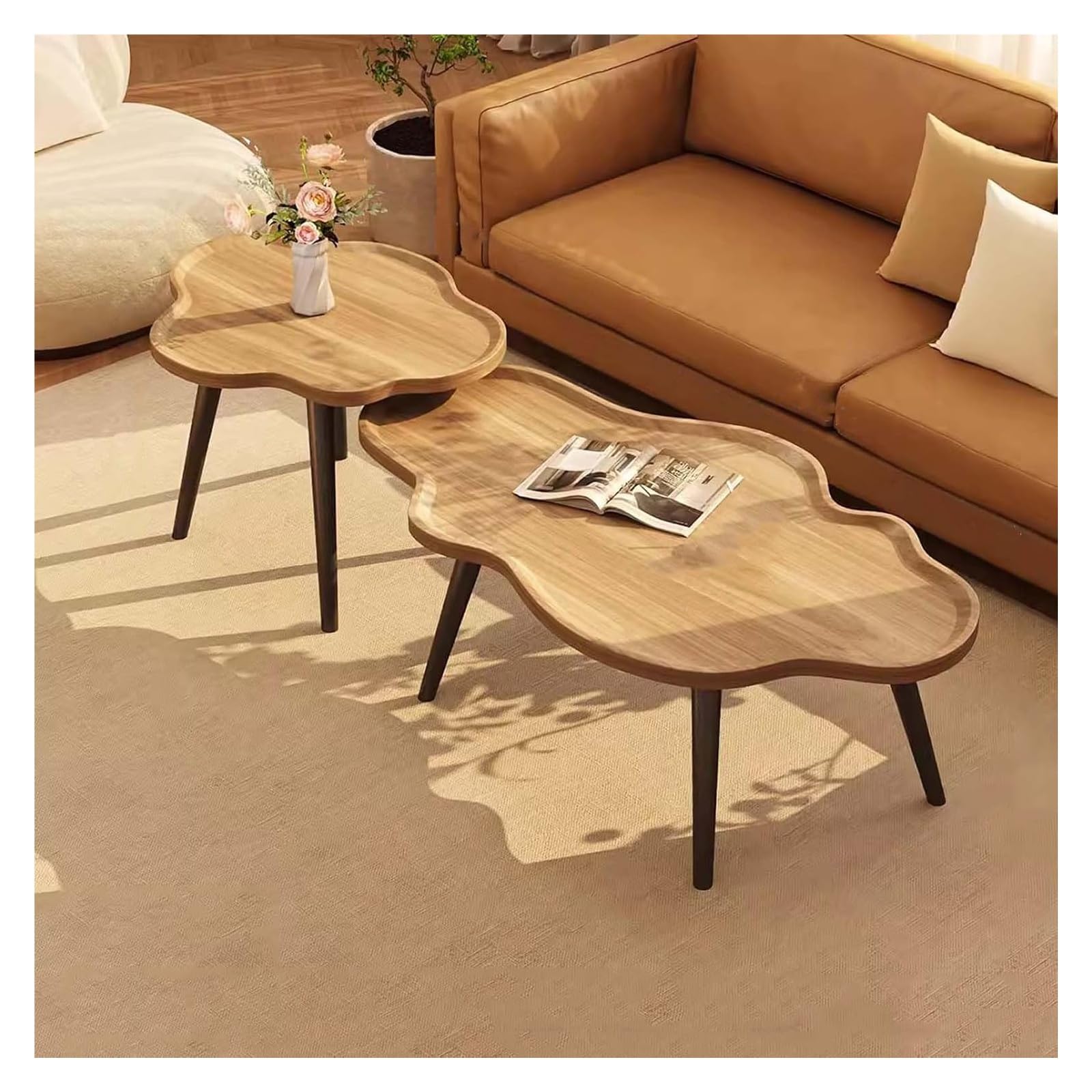 Table basse gigogne lot de 2 en finition bois pour salon