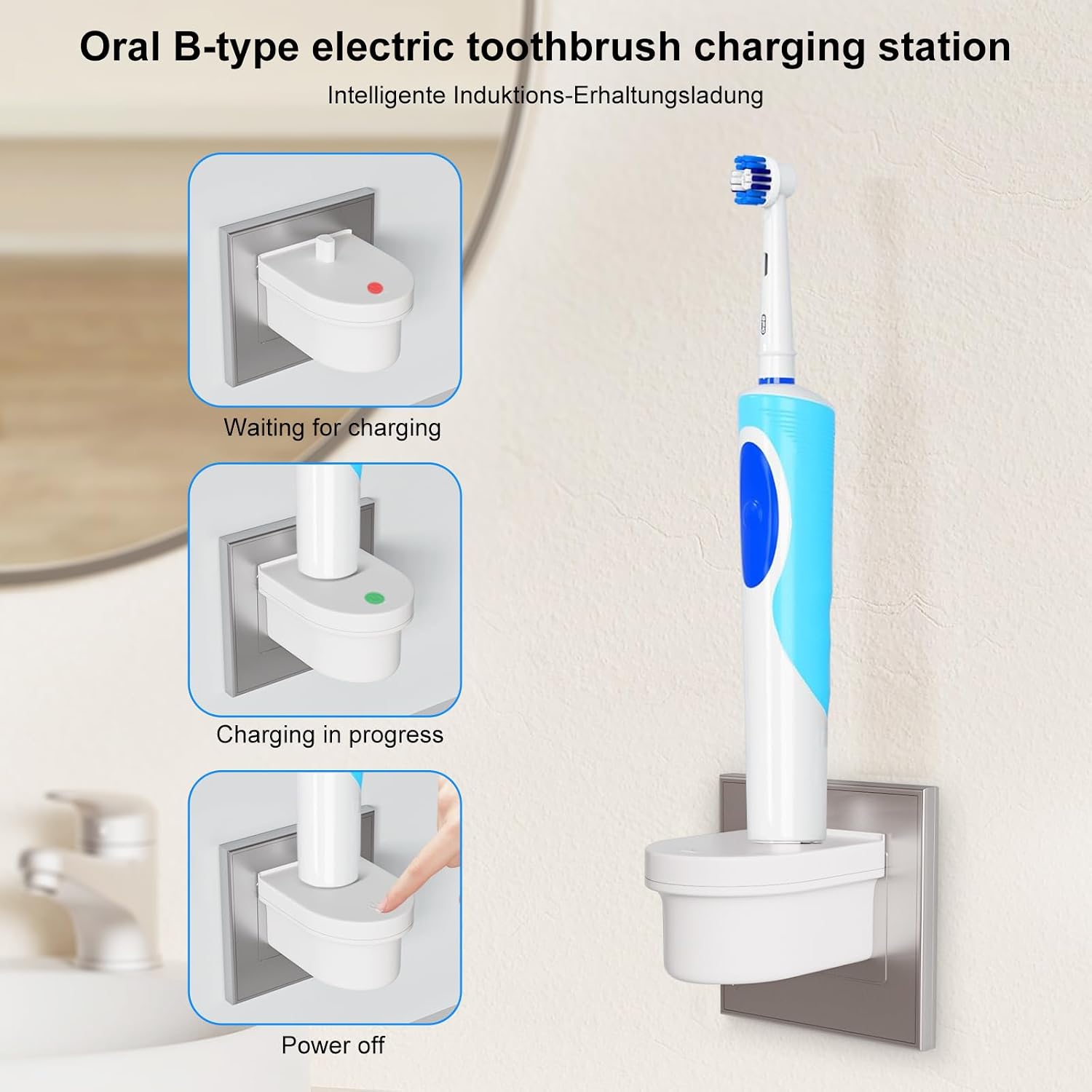 Wireless Electric Toothbrush Wall Charger Compatible with Oral-B and Braun Models Electric Toothbrush (Excluding iO 7/8/9/10 and Pulsonic Series) (White)