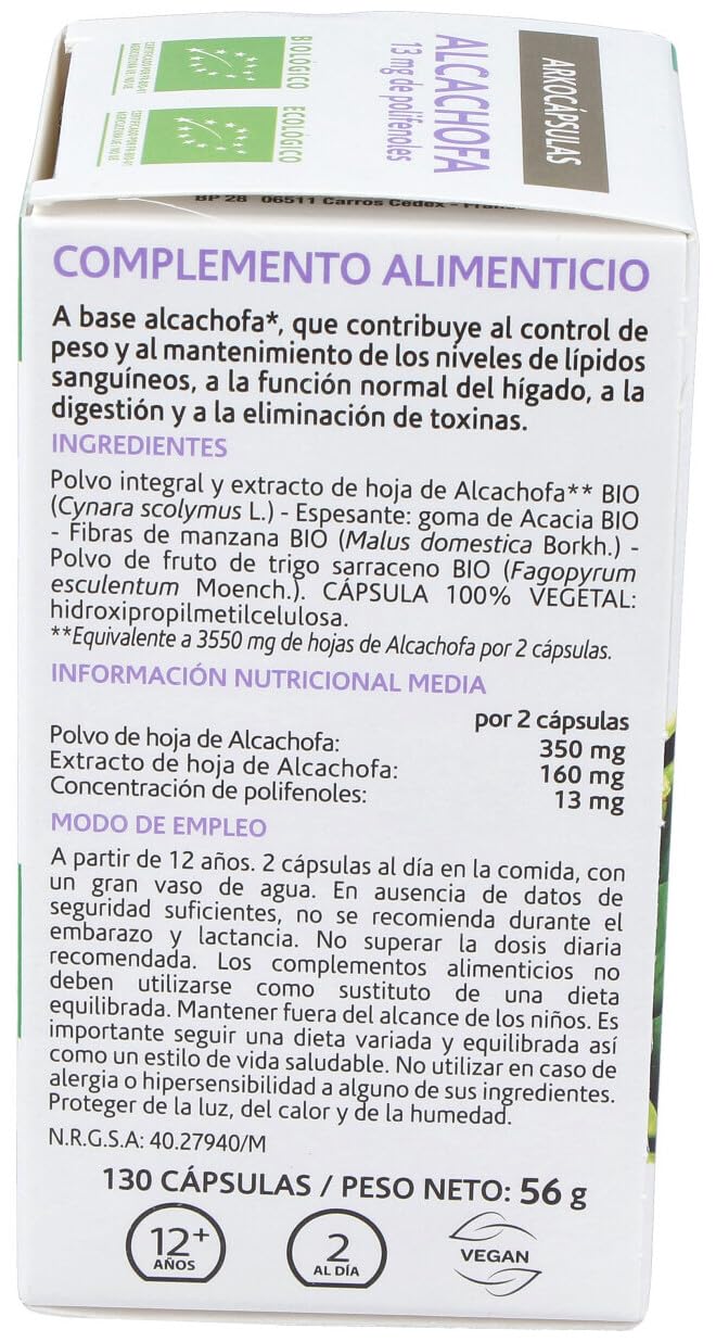Arkopharma ALCACHOFA 130 Arkocapsulas. BIO--65 dias