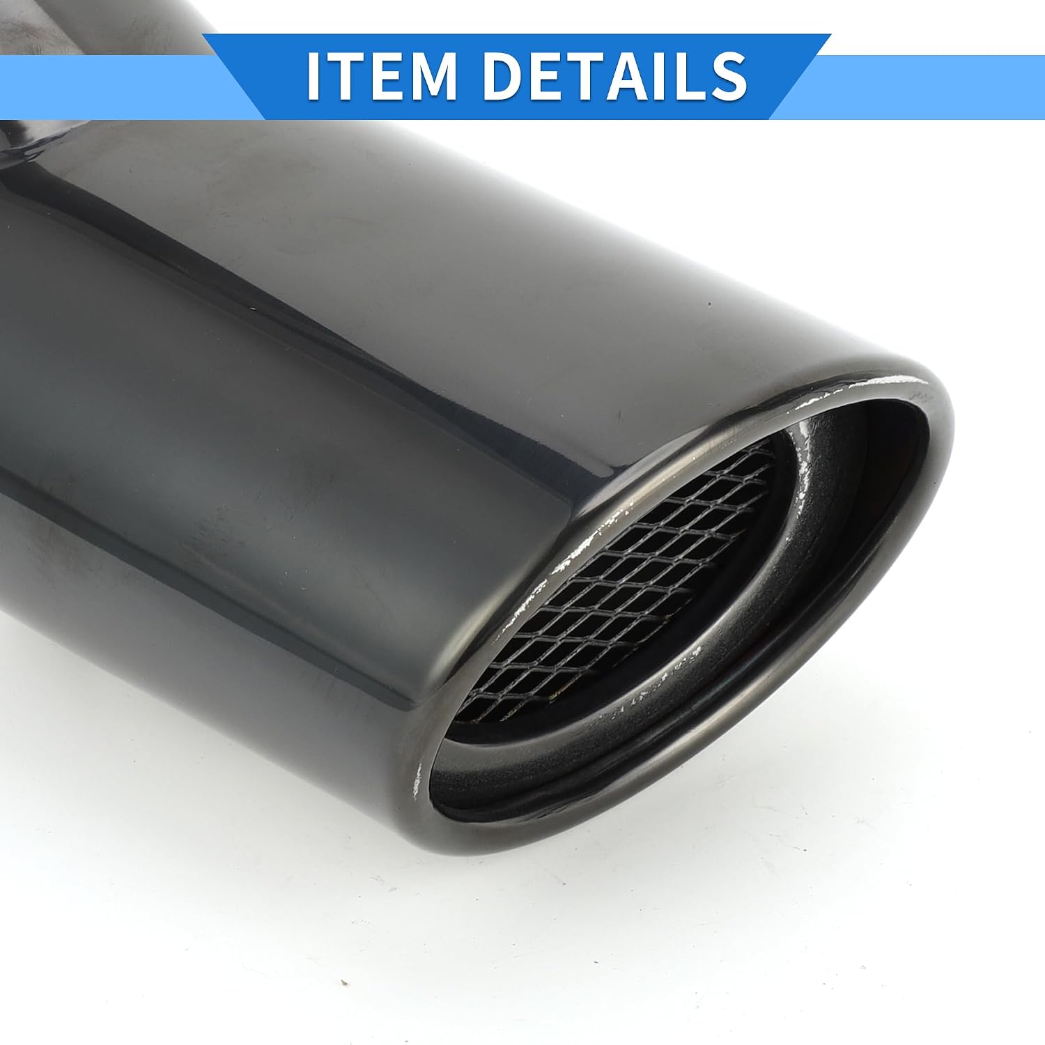 1 Pc Curved Slant Cut Exhaust Tip 74mm 2.9" Inlet 4.0" Outlet 6.9" Length Tailpipe Universal Car Bolt on Stainless Steel Black Rear