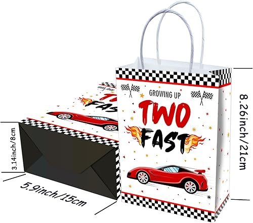 Miniatura 6 de 16 bolsas de regalo de 2º cumpleaños para autos de carreras, suministros de fiesta de segundo cumpleaños con asas para niños, recuerdos de fiesta de