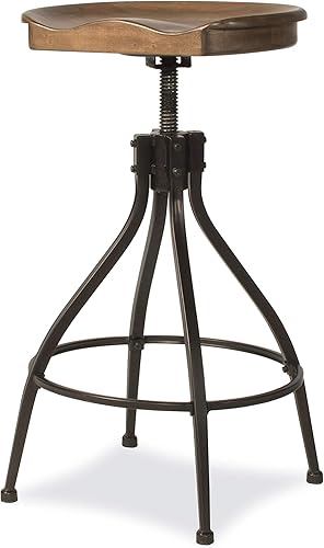 Miniatura 14 de Hillsdale Worland Backless Metal Adjustable Height Stool with Wood Saddle Seat, Brown