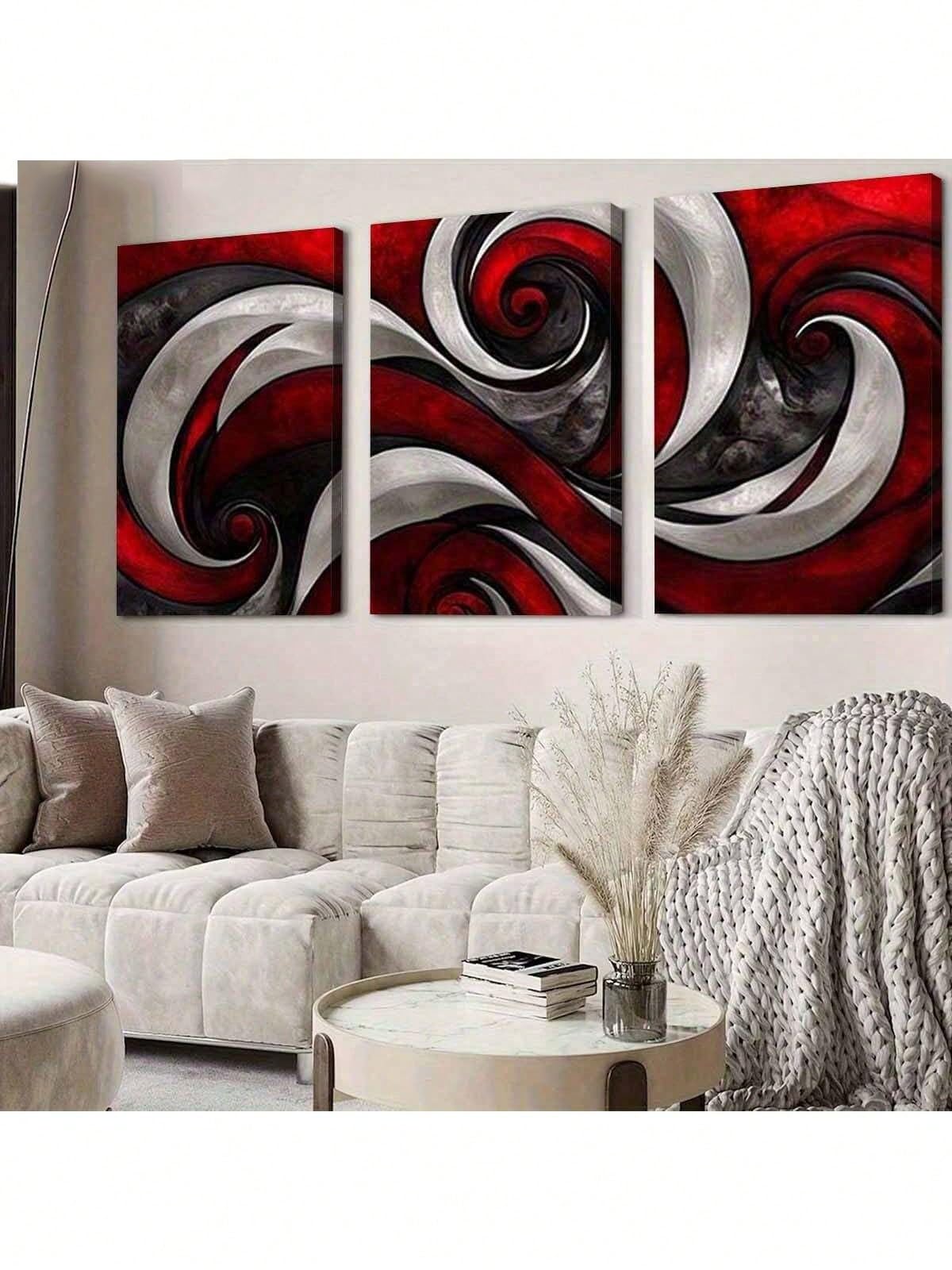 3 lienzos decorativos con estampado abstracto de ondas en espiral para la decoración del hogar (50x70cm x 3 / Sin marco)