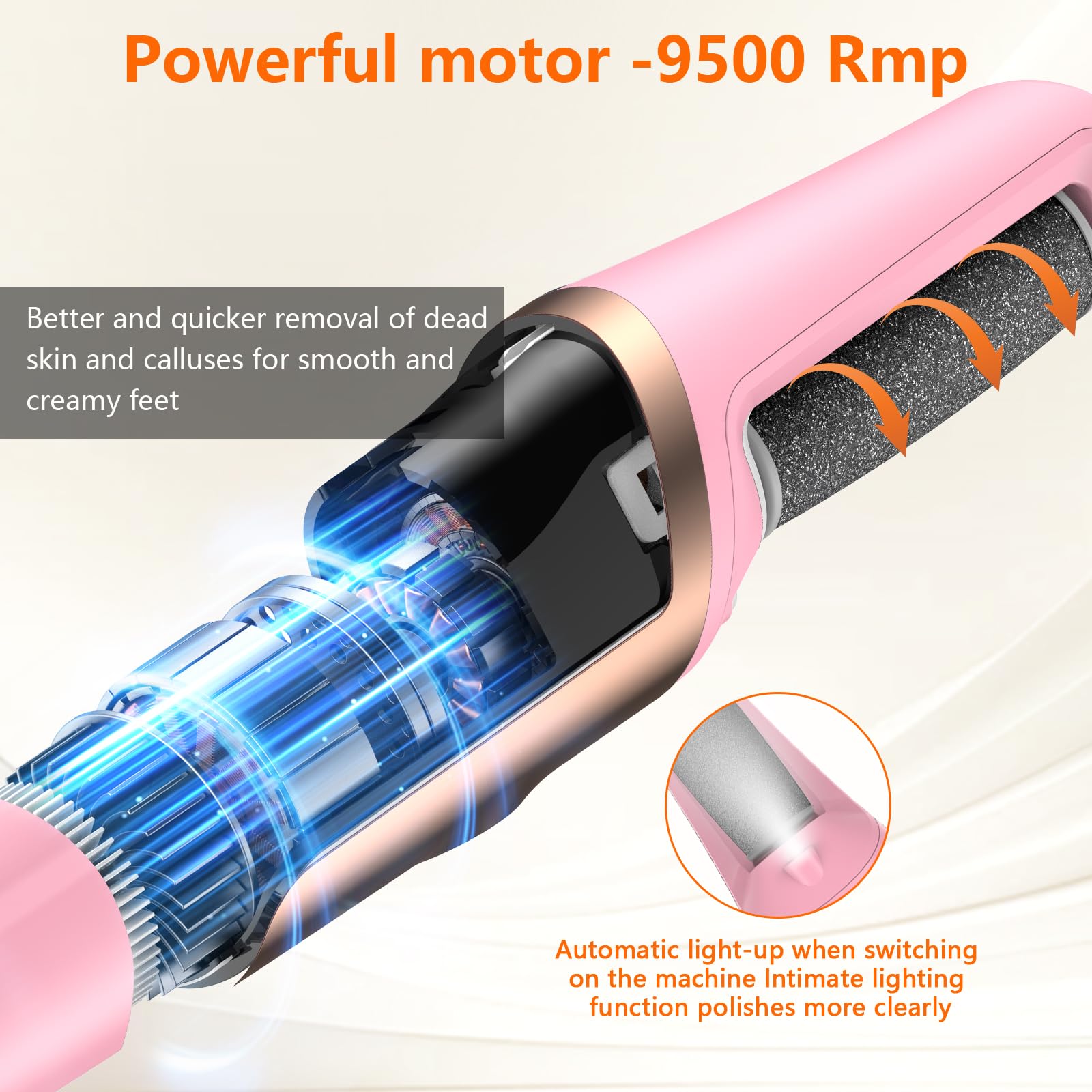 PKBD Lima Eléctrica Pies Pedicura Eléctrica Profesional, Herramientas de Cuidado de Pies y Kits de Accesorios, 3 Velocidades, Impermeable, Larga Vida de la Batería, Lijado Profesional Foot File,Rosa