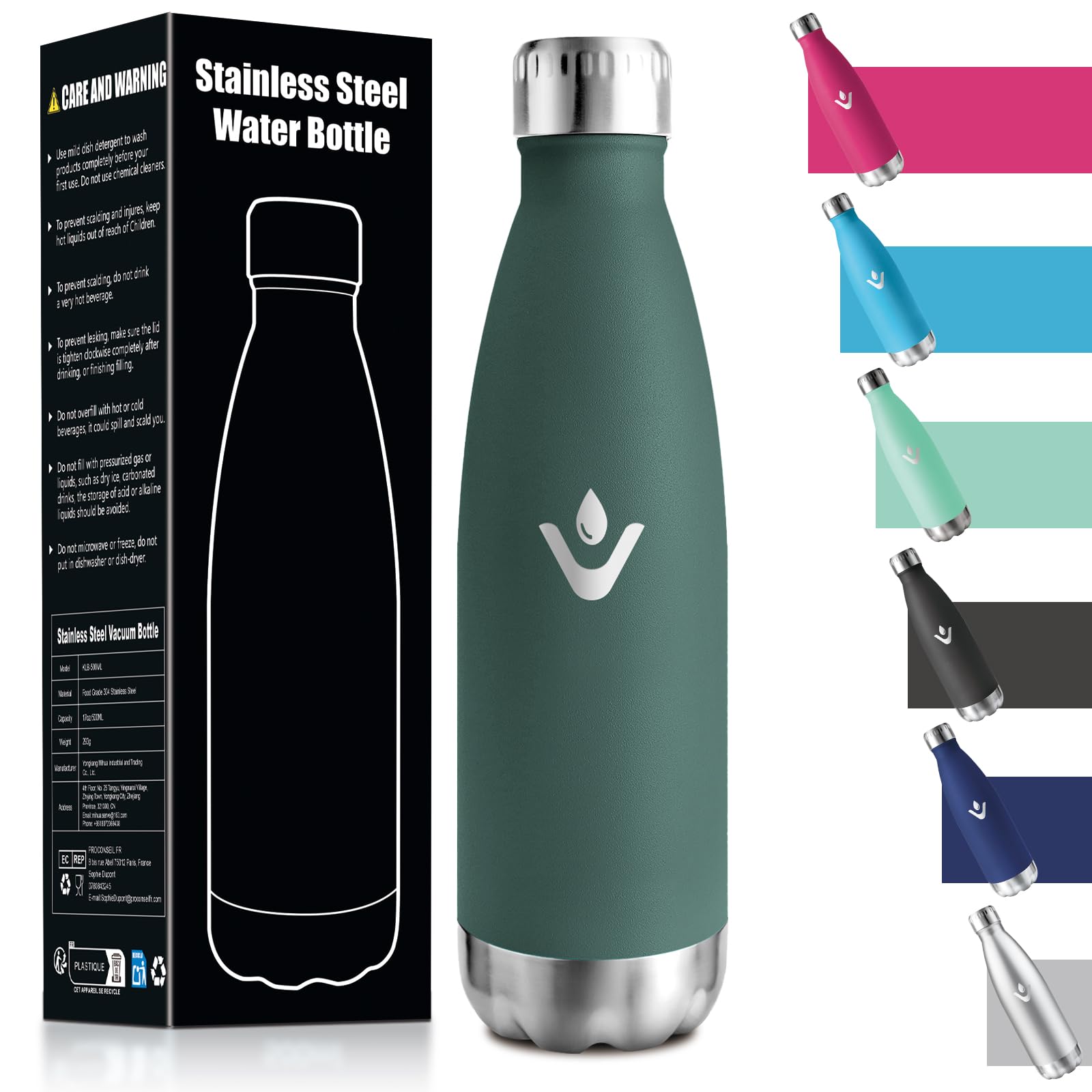 HoneyHolly Trinkflasche Edelstahl 750ML, 18/8 Edelstahl, Wasserflasche, BPA-frei, Trinkflasche Sport, Doppelwandig Vakuumisoliert, Isolierflasche, Wasserflasche für Camping, Picknick, Gymnastikraum