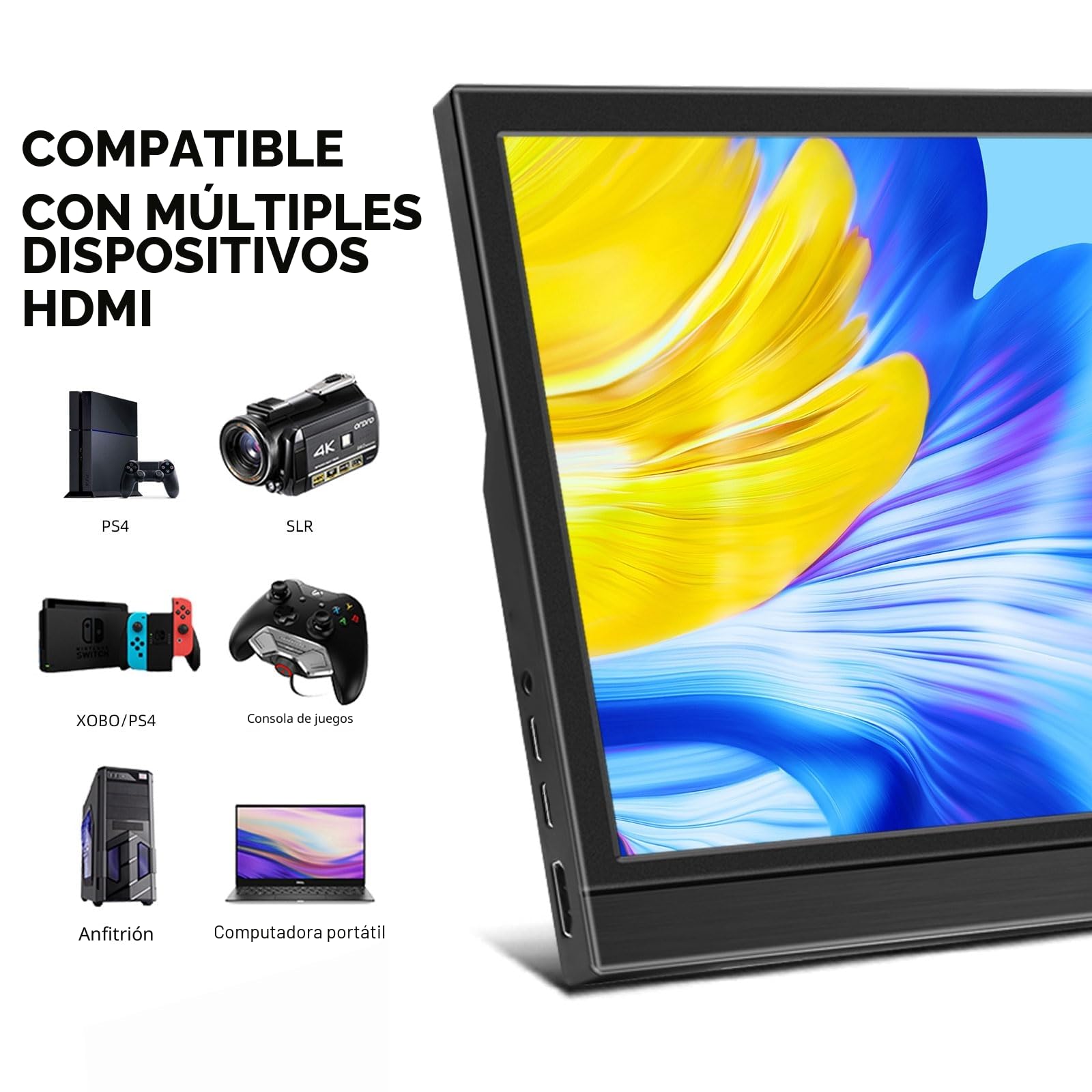 Monitor Portátil HDMI de 11,6 Pulgadas, Pantalla LED 1366 x 768 TN, Monitor Externo para Raspberry Pi, Ordenador y Portátil, Altavoces Integrados