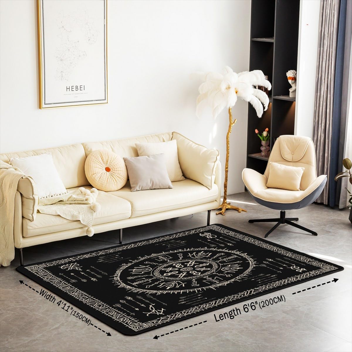 Erosebridal Viking Area Rug 5X7,Vikings Tree of Life Living Room Rugs,Magical Retro Rune Decorative Carpet Vintage Ancient Indoor Floor Mat