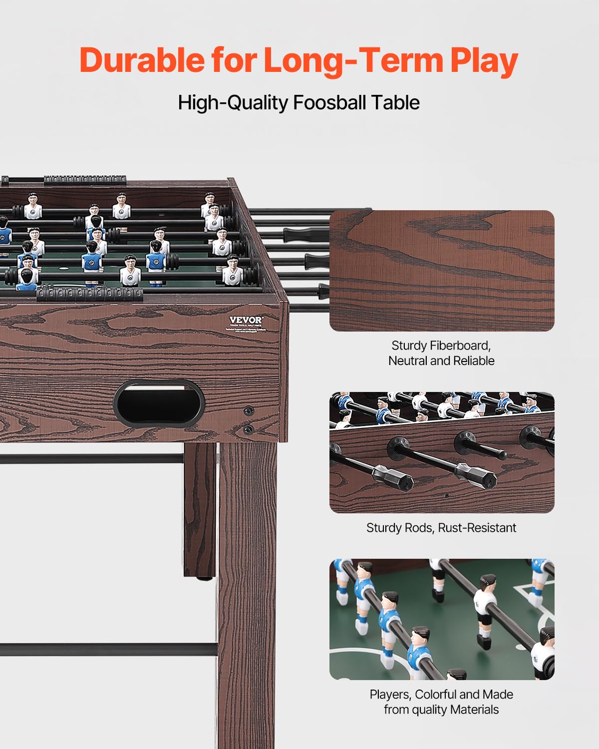 VEVOR Foosball Table, 55 in Classic Size Foosball Table, Includes 26 Players, 4 Balls and 2 Cup Holders, Easy-Grip Handle and Adjustable Leg, for Home, Family, and Game Room (Natural Wood Finish)