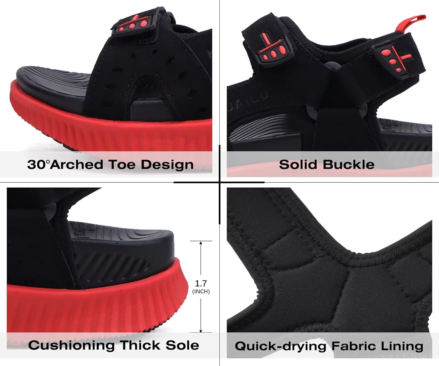 KuaiLu Mens Hiking Sandals With Arch Support Sport Recovery Athletic Walking Sandals For Man Outdoor Summer Casual Thick Cushion Beach Water Fisherman Sandal Size 7-15 - Image 6