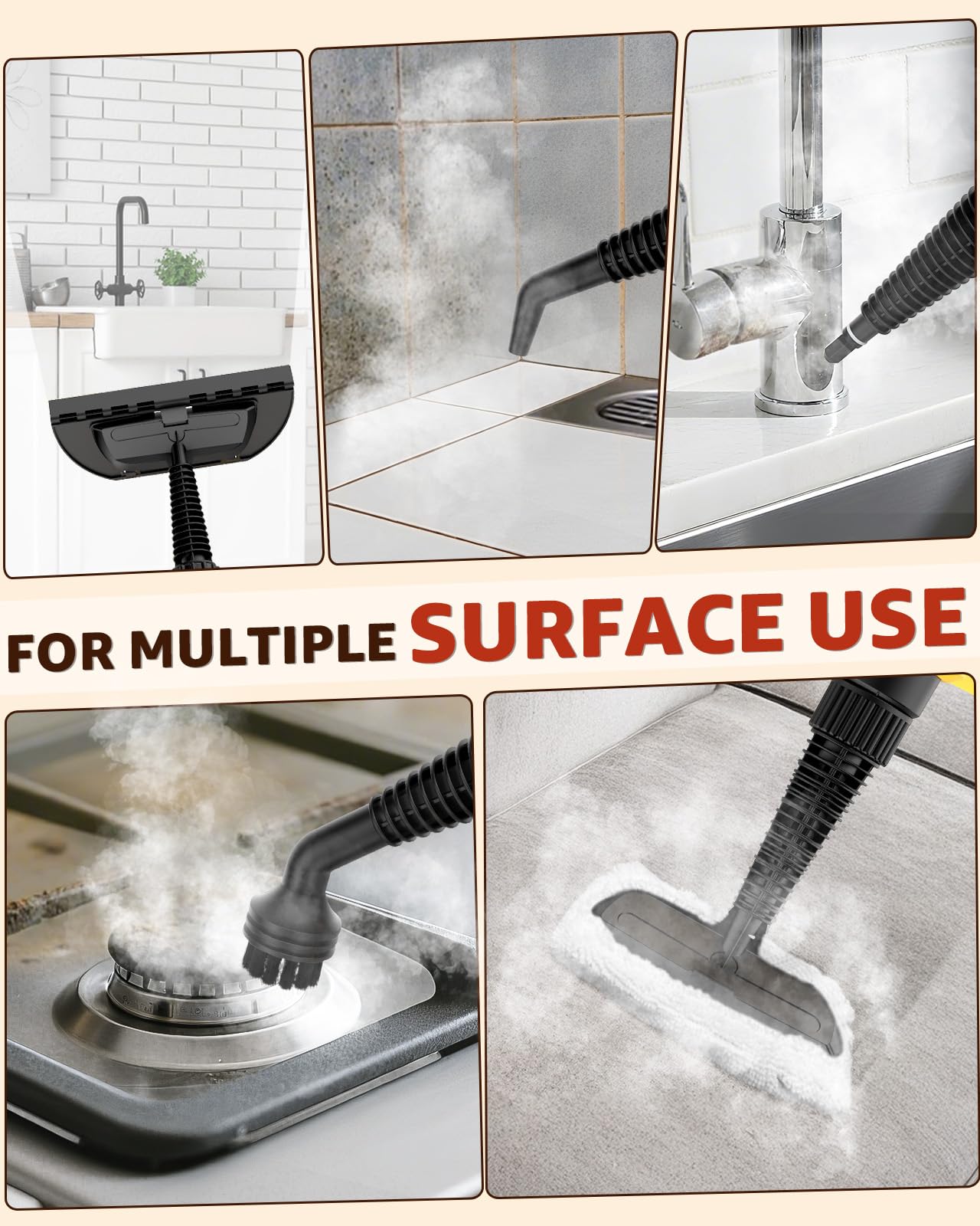 Limpiador a vapor, limpiador de vapor de mano a presión para el hogar, vaporizador natural multiusos con 9 accesorios para cocina, coche, muebles, baño, suelo, lechada y azulejos