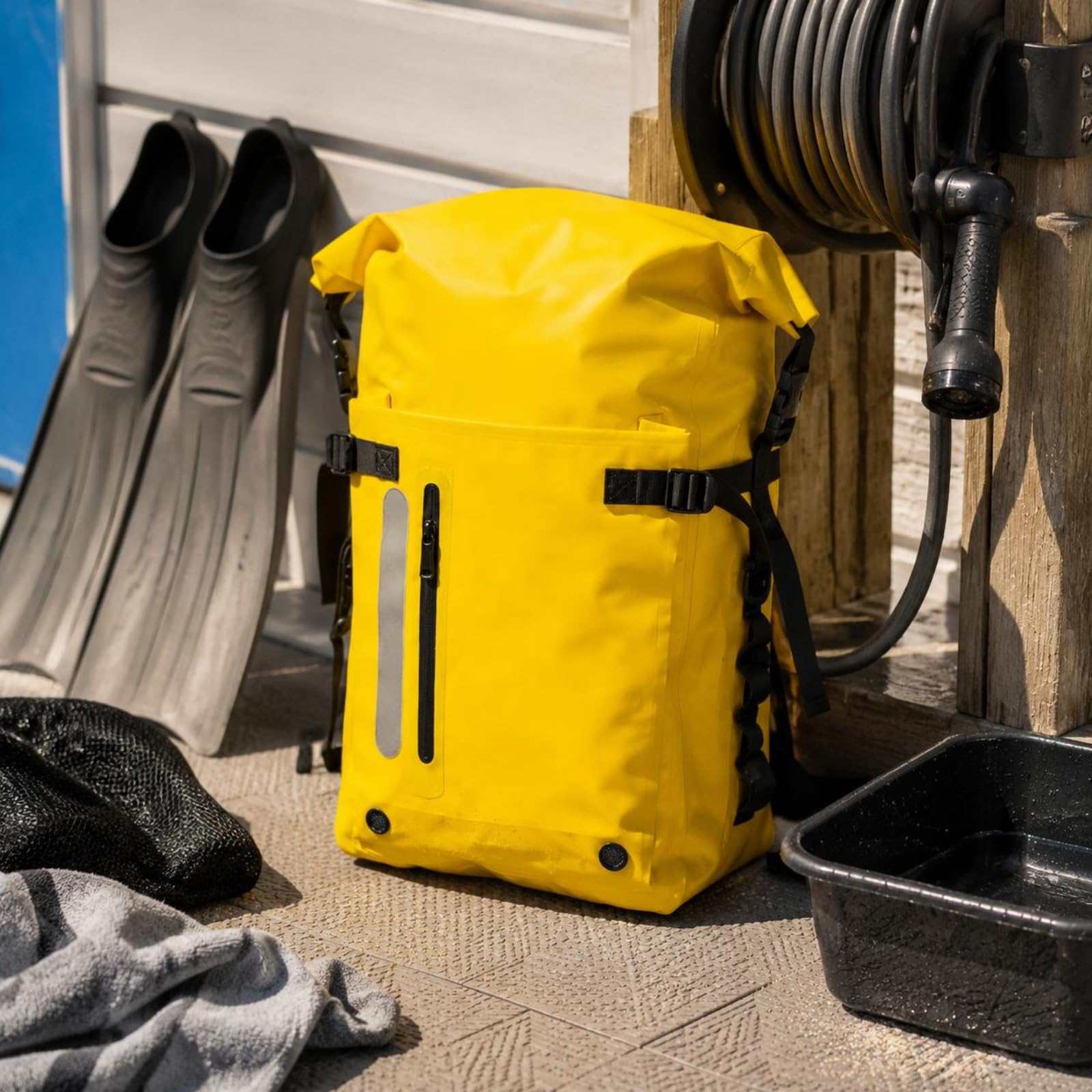 Sac à Dos Palmes Grande Capacité Équipement Nautique Enroulable Bagagerie Sportive pour Sports Aquatiques, Noir, Noir, 30L IPX-7 Étanche, Peut Être Utilisé Comme Sac De Plongée