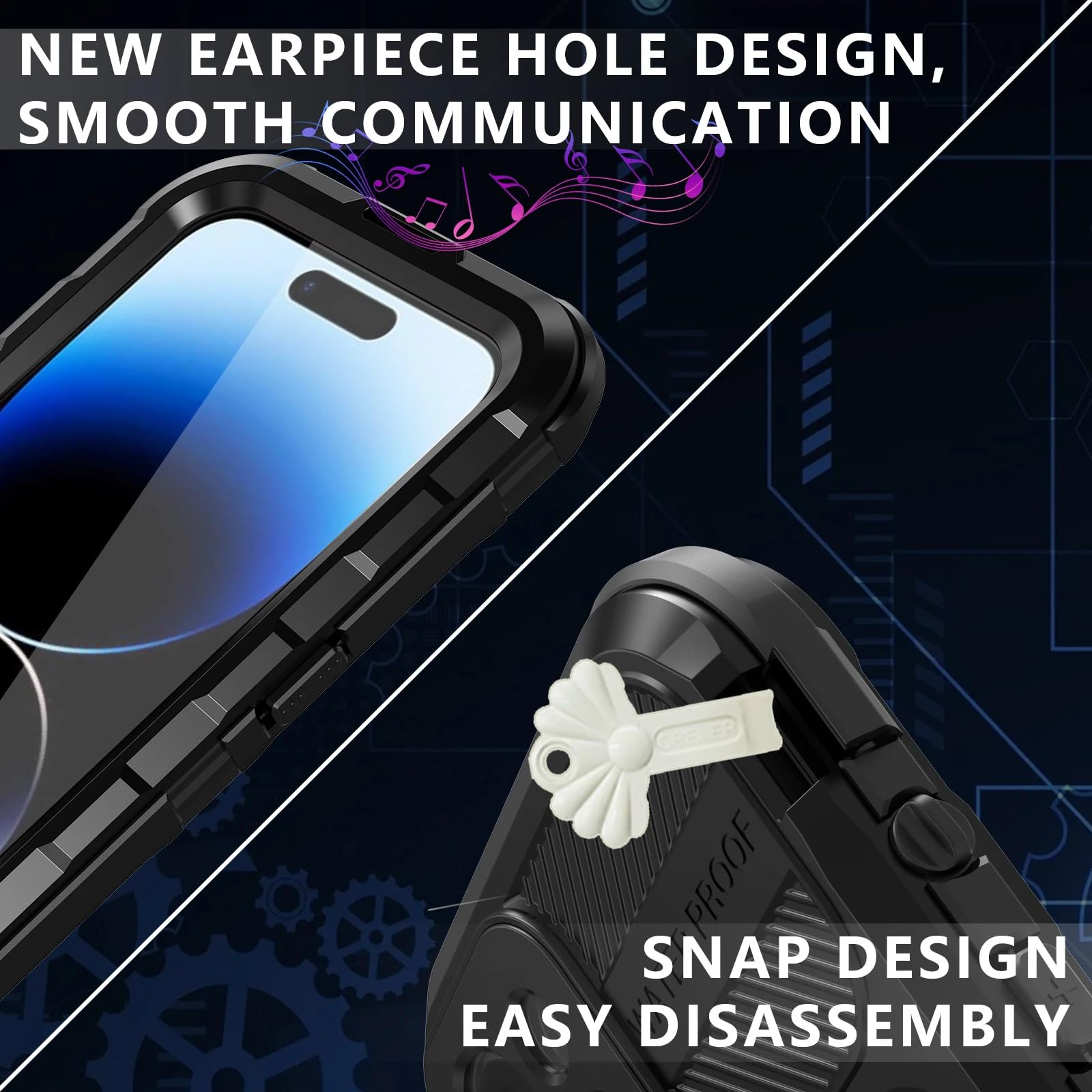 Estuche Impermeable para iPhone 15 Pro Max/15 Pro/15 Plus/15, IP68 Estuche Resistente a Prueba de Golpes de Cuerpo Completo de Metal Resistente al Agua Grado Militar