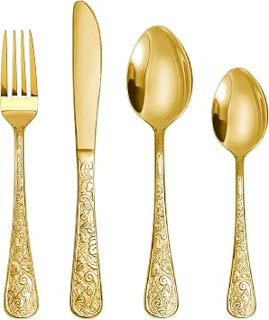 24-Piece Gold Vintage Carved Silverware Set for 6