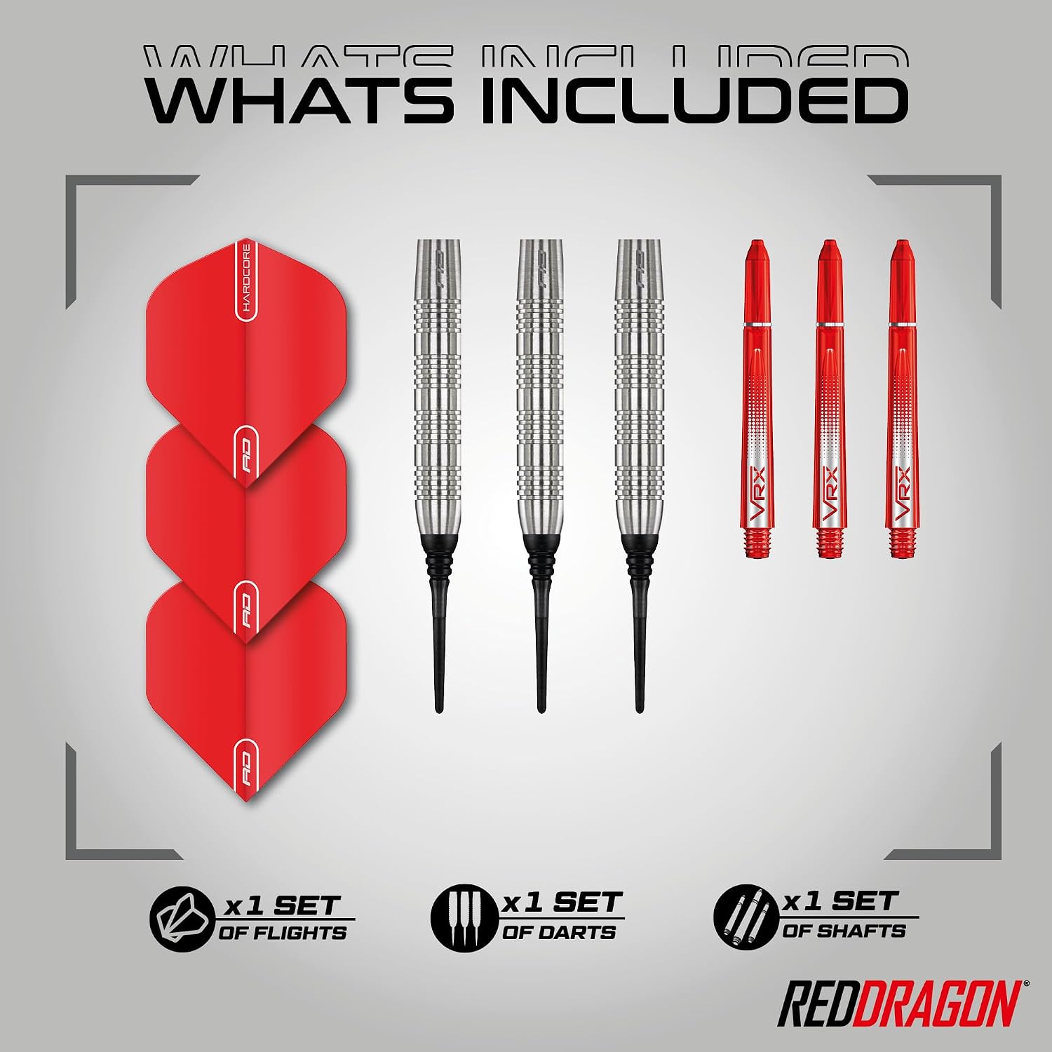 RED DRAGON Hell Fire 20g Soft Tip Darts Set - 85% Tungsten Parallel Barrels, Hardcore Flights & Durable Shafts - Precision Darts for Electronic Dartboards