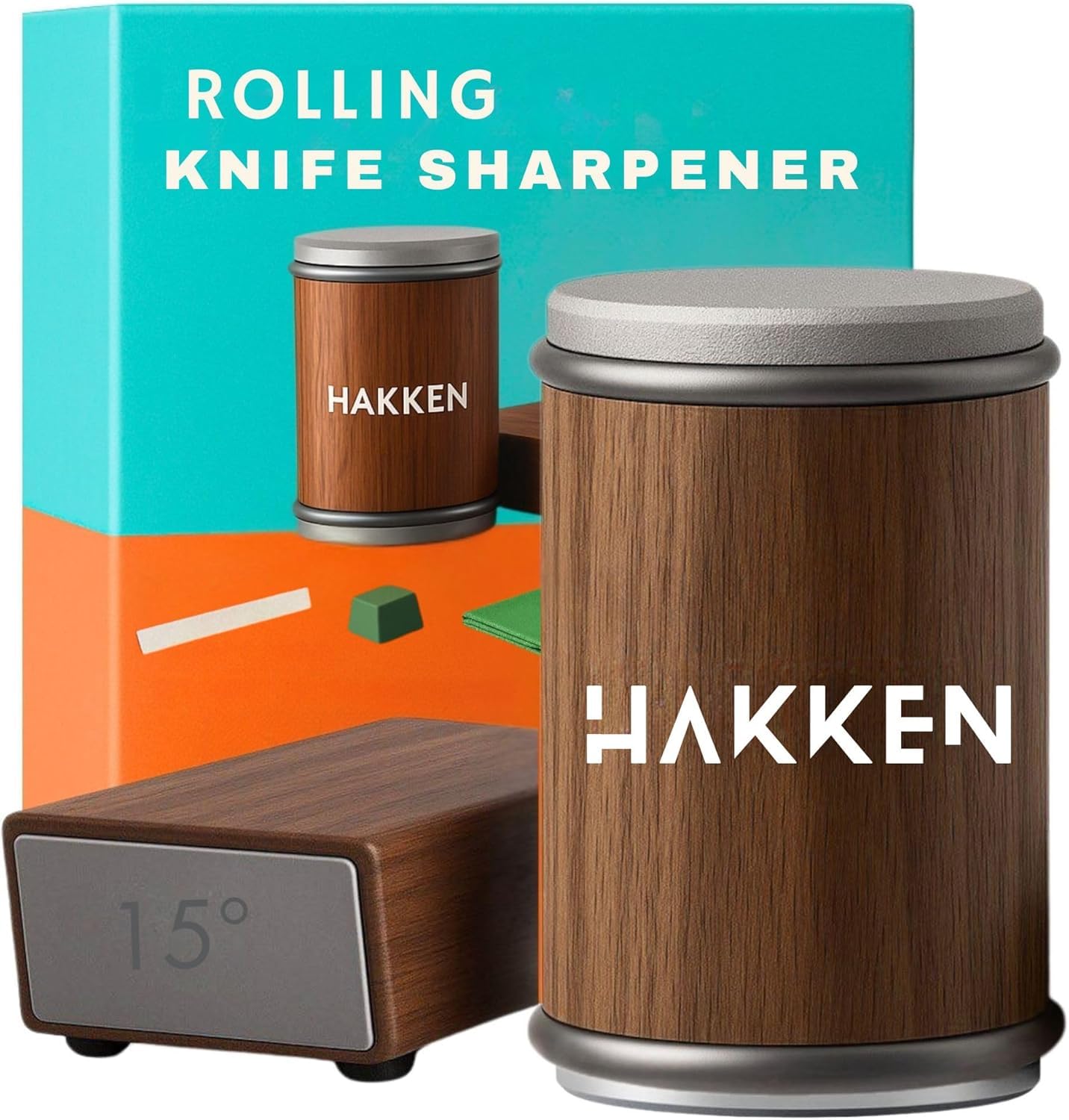 HAKKEN Rolling Knife Sharpener Kit with Diamond Sharpening Stone for kitchen knife sharpener - Best tool for kitchen. Professional knife sharpener kit.