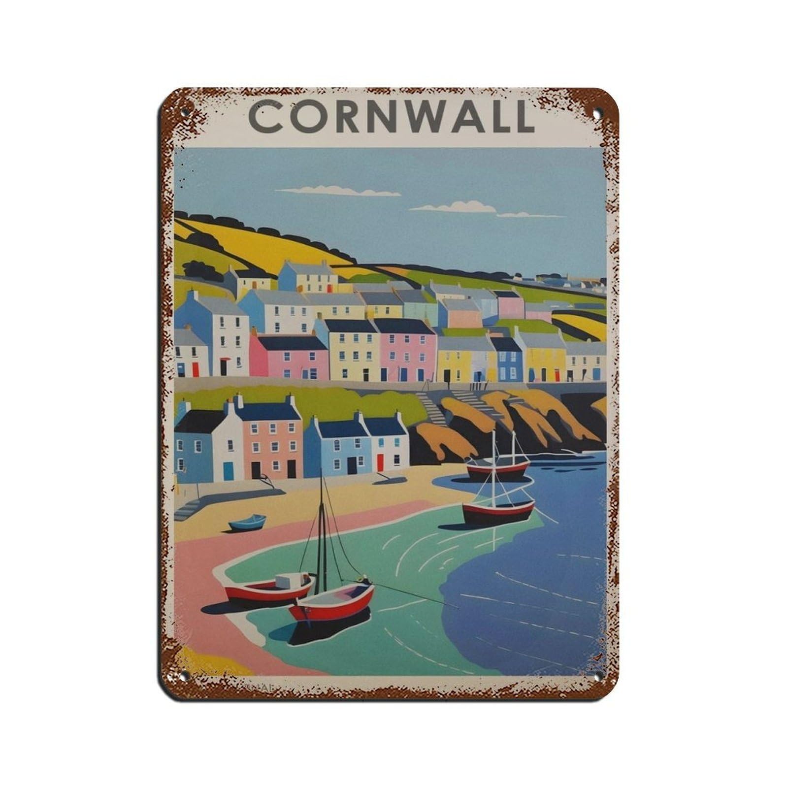 Cornwall Poster, Exhibition Poster Tin Sign Vintage Metal Pub Club Cafe Bar Home Wall Art Decoration Poster Retro 12x16inch(30x40cm)