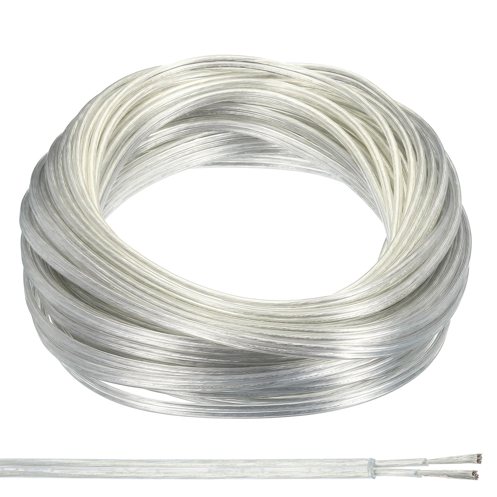 PATIKIL Cable de PVC de 66 Pies (20 Metros) 18/2 Cubierto, Cable Redondo SVT de 300V Aislado Resistente al Calor para Cable de Lámpara Led, Transparente, Certificado UL
