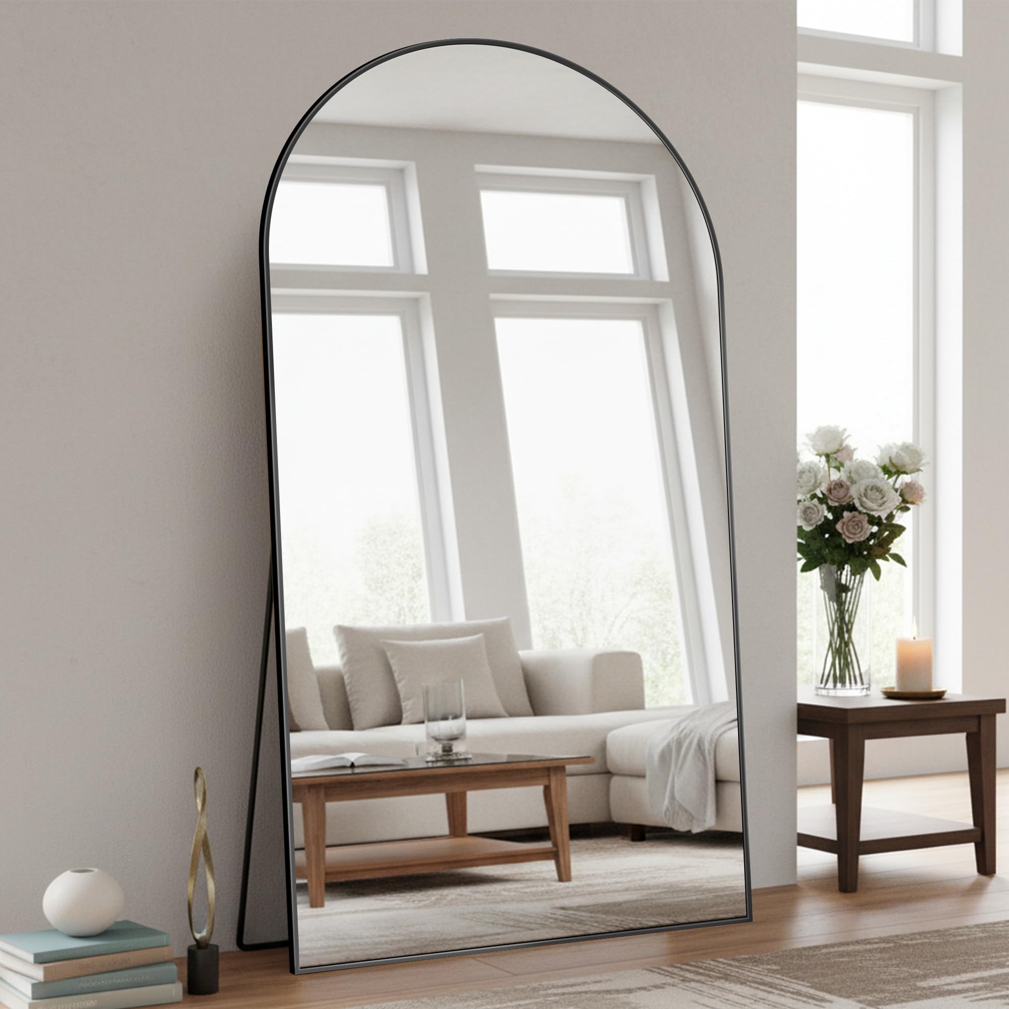 Photo 1 of LadyNow Full Length Mirror, 86"x46" Arched Floor Mirror Freestanding, Floor Standing Full Body Mirror with Stand for Bedroom, Hanging Mounted for Living Room Cloakroom, Black