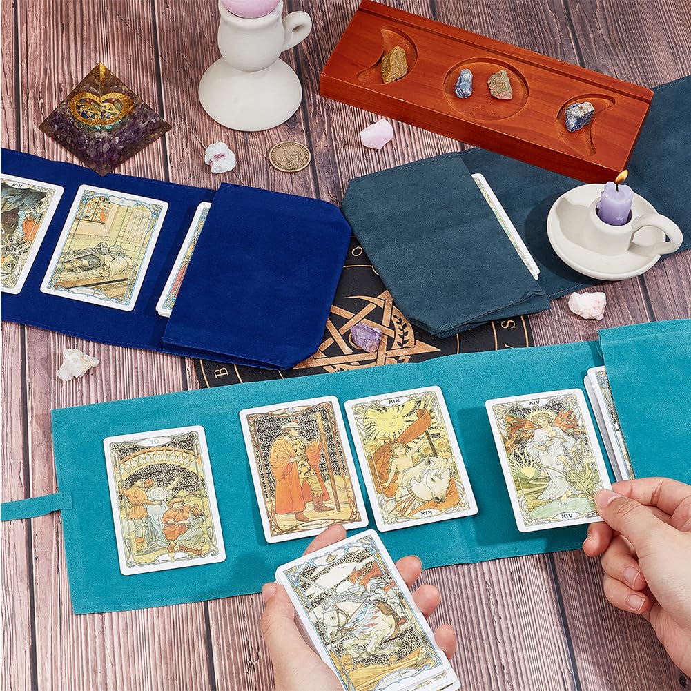 CREATCABIN 3Pcs Tarot Card Holder Kit Velvet Tarot Card Bag Storage Contains Witchcraft Supplies Set Tarot Spread Cloth Wrap Tarot Drawstring Pouch for Divination Witchcraft Pagan 2.95x4.96 Inch - Image 3