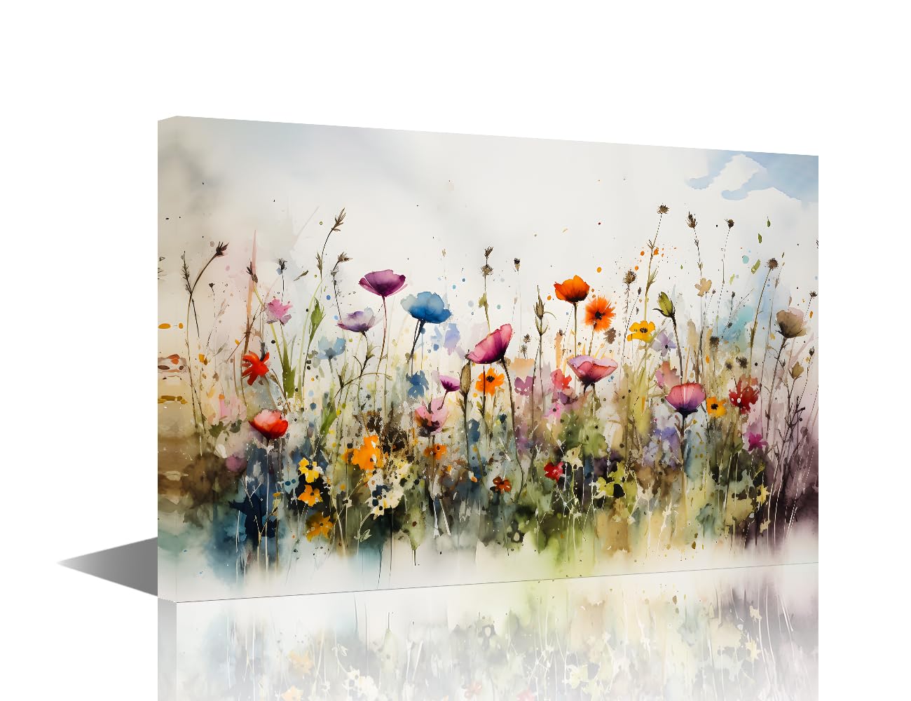 TISHIRON 1 Piece Botanical Wall Art Canvas Wildflowers Pictures Blooming Plant Wall Painting for Bedroom Living Room Contemporary Modern Home Decor Office Posters Framed - 24x16in