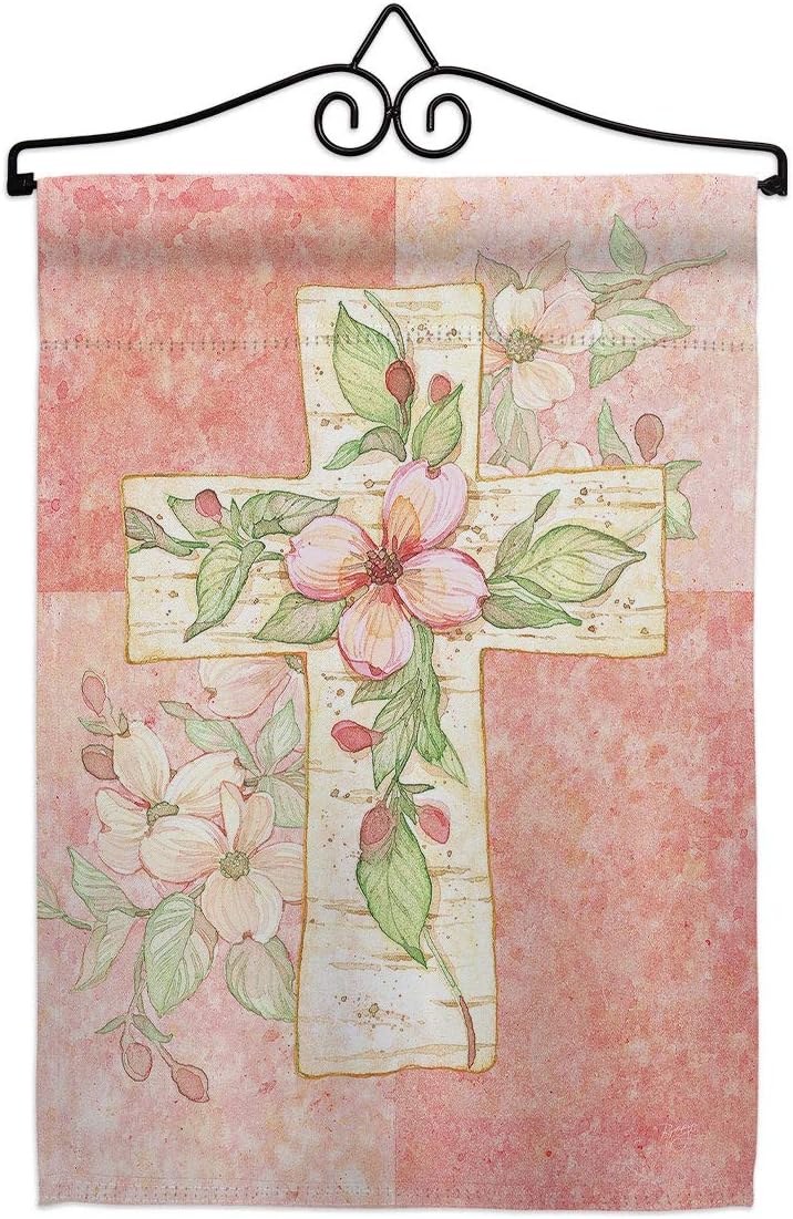Breeze Decor Pink Flower Cross Garden Flag Set Wall Hanger Religious Faith Hope Grace Peace Dove Christian Religion Easter Small Decorative Gift Yard House Banner Double-Sided Made in USA 13 X 18.5